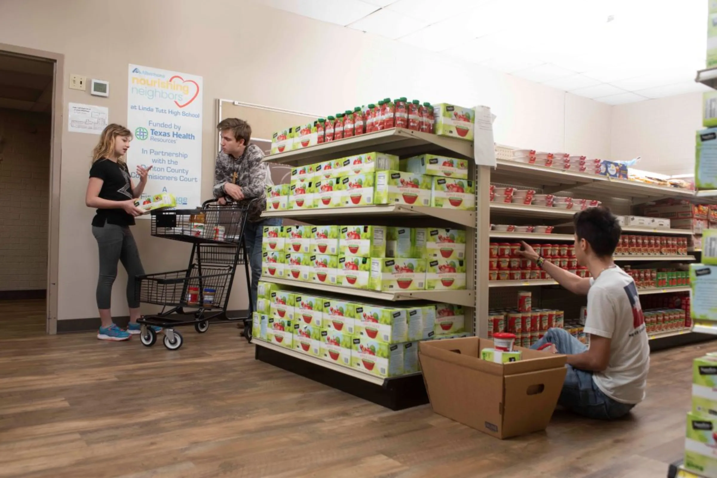 Inside the student-run grocery store at Linda Tutt High School in Sanger, Texas, in late 2021. Texas Health Resources/Handout via Thomson Reuters Foundation