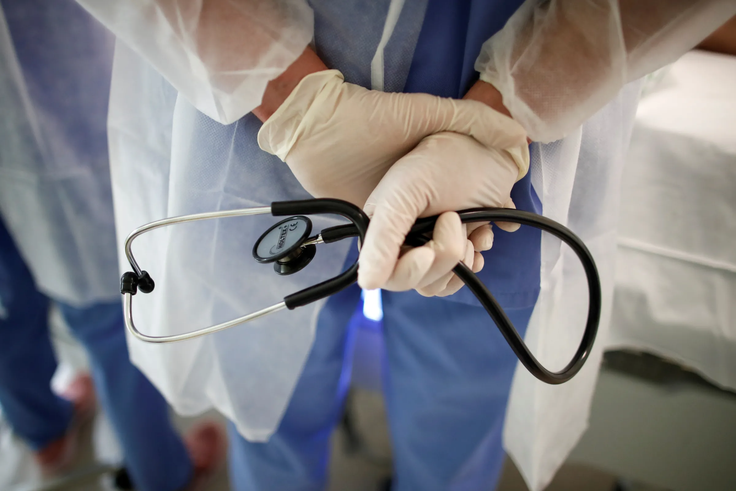 A doctor holds a stethoscope at the Melun-Senart hospital, near Paris, France, October 30, 2020. REUTERS/Benoit Tessier
