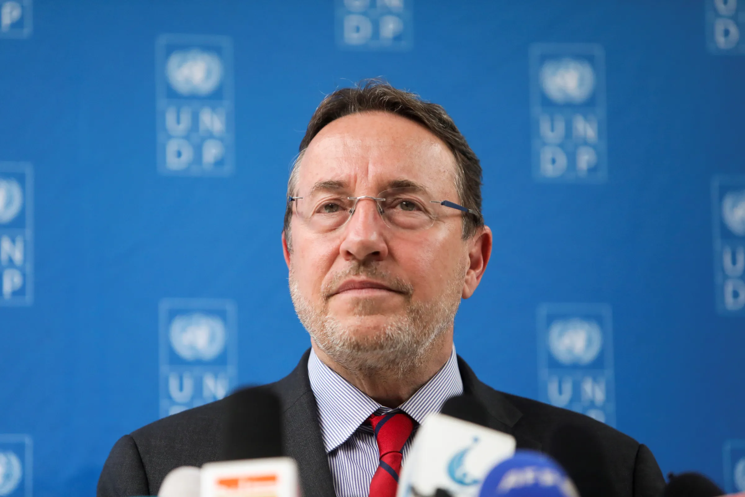 United Nations Development Programme (UNDP) Administrator Achim Steiner speaks during a news conference in Kabul, Afghanistan, March 29, 2022. REUTERS/Ali Khara