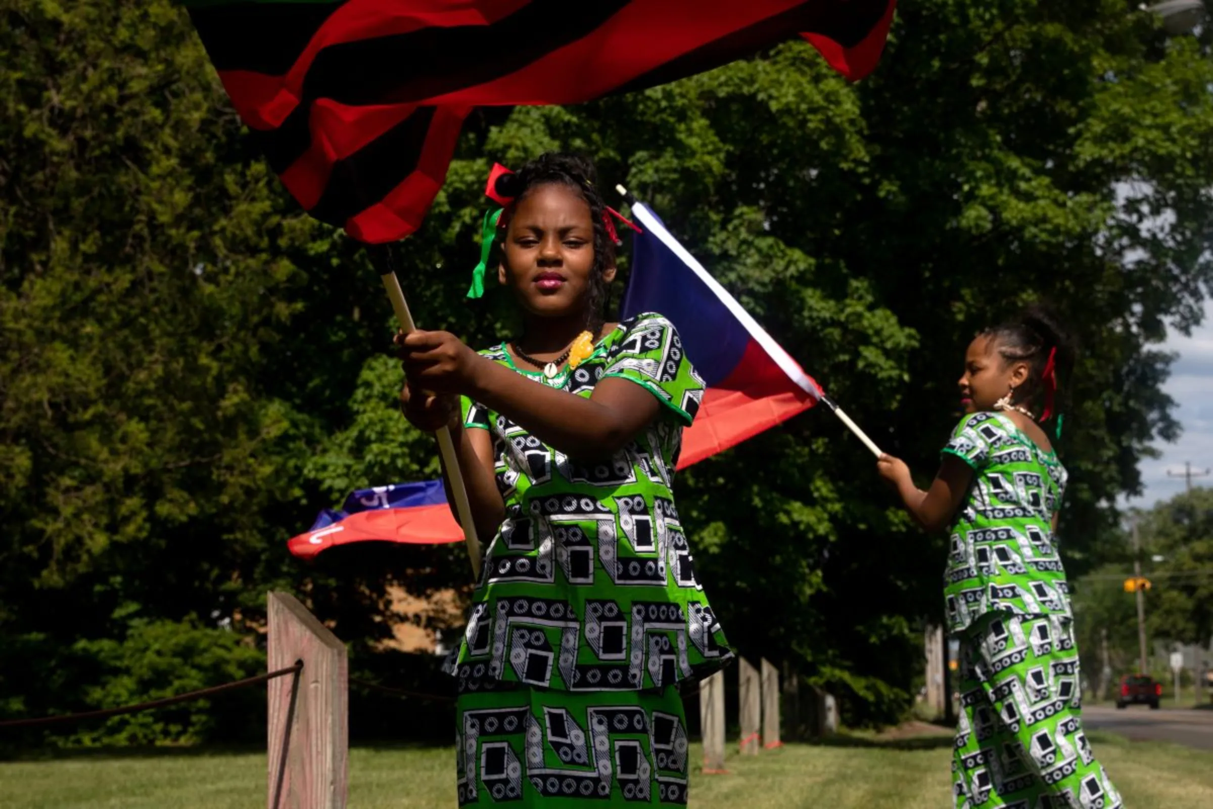 People celebrate Juneteenth, which commemorates the end of slavery in Texas, two years after the 1863 Emancipation Proclamation freed slaves elsewhere in the United States, in Flint, Michigan, U.S., June 19, 2021