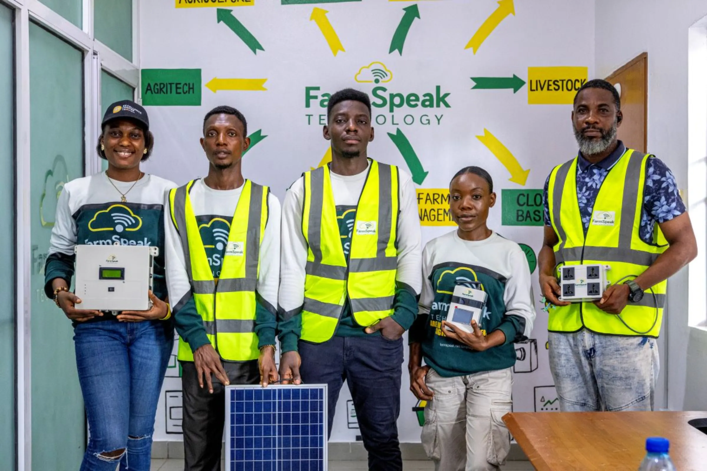 The Farmspeak team pose for a group photograph at their office in Abeokuta, Ogun state, Nigeria on November 13, 2023. Royal Academy of Engineering 2024/Handout via Thomson Reuters Foundation