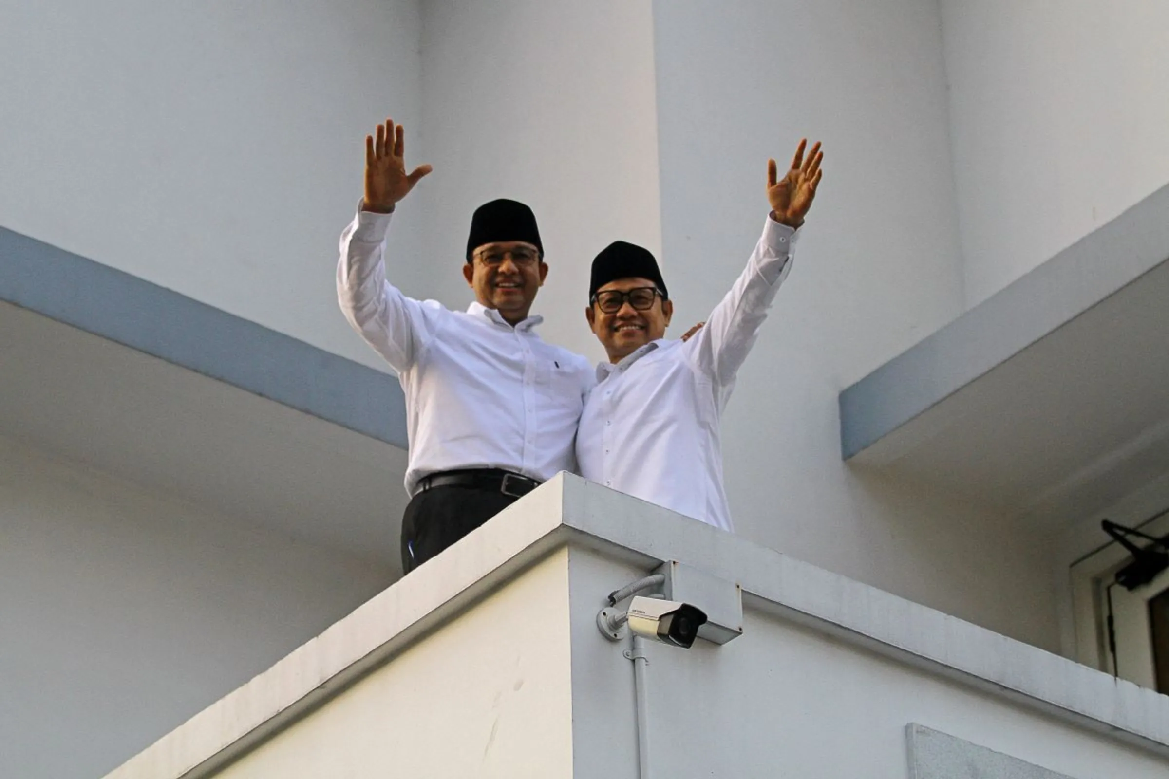 Anies Baswedan, former Jakarta Governor who will run as the presidential candidate for the 2024 presidential election, poses for photographs with his running mate Muhaimin Iskandar, who is the chairman of National Awakening Party (PKB), in Surabaya, East Java province, Indonesia, September 2, 2023