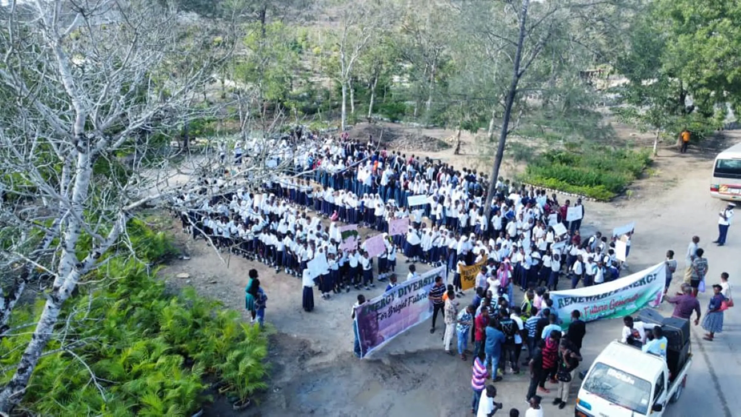 Hundreds of students strike at a climate justice protest in the Kibaha district, Tanzania, 2021