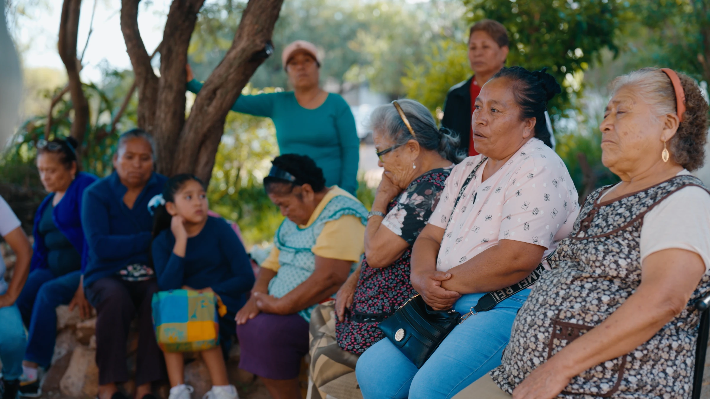 Women from the Antorchista movement gather for a discussion on water and energy issues in the town of Viborillas, Querétaro, Mexico. July 25, 2024. Thomson Reuters Foundation/Miguel Tovar