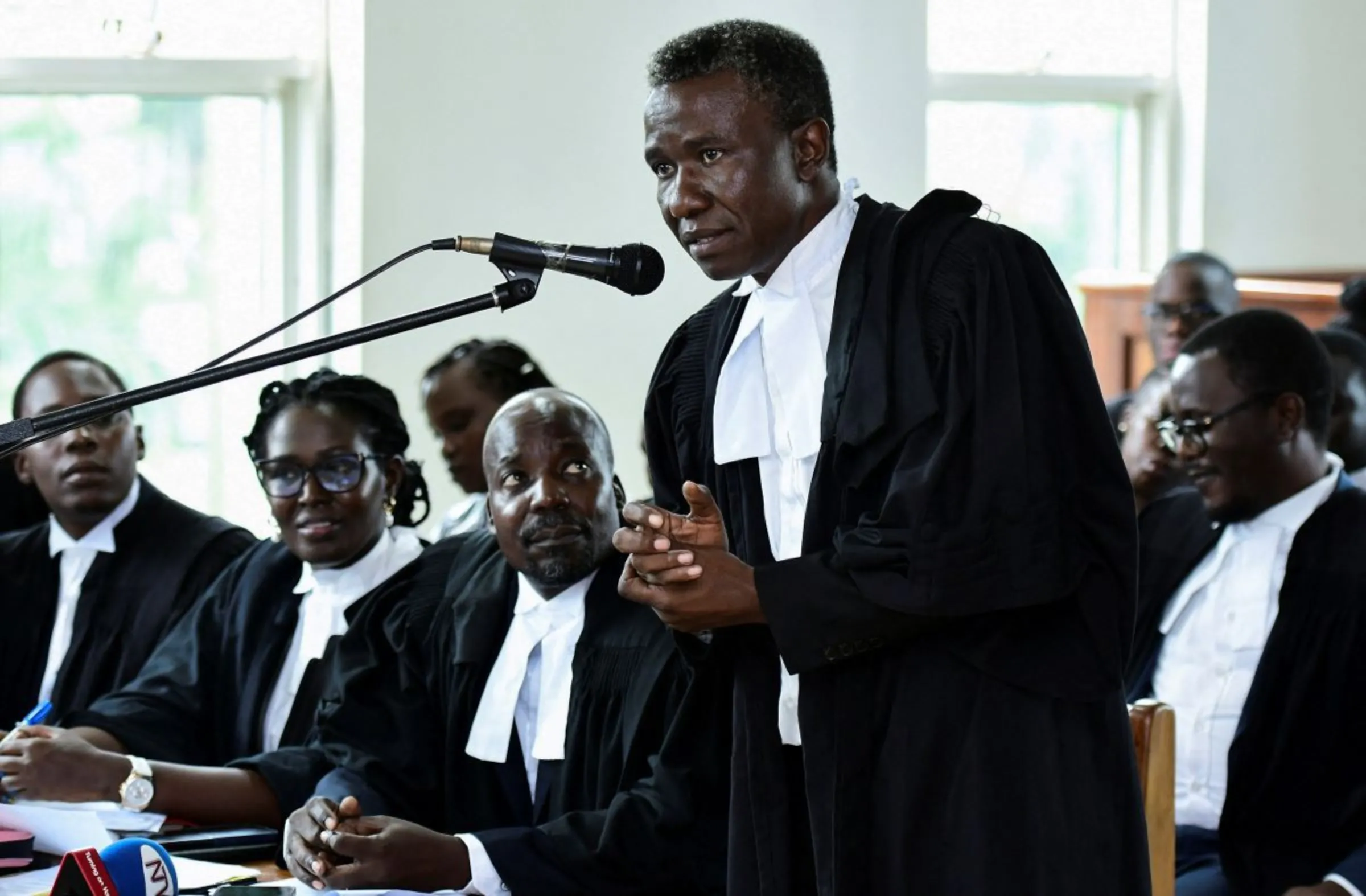 Ugandan lawyer Gawaya Tegule delivers his submissions during the hearing of petitions and applications challenging the Anti-gay law at the constitutional court in Kampala, Uganda November 28, 2023. REUTERS/Abubaker Lubowa
