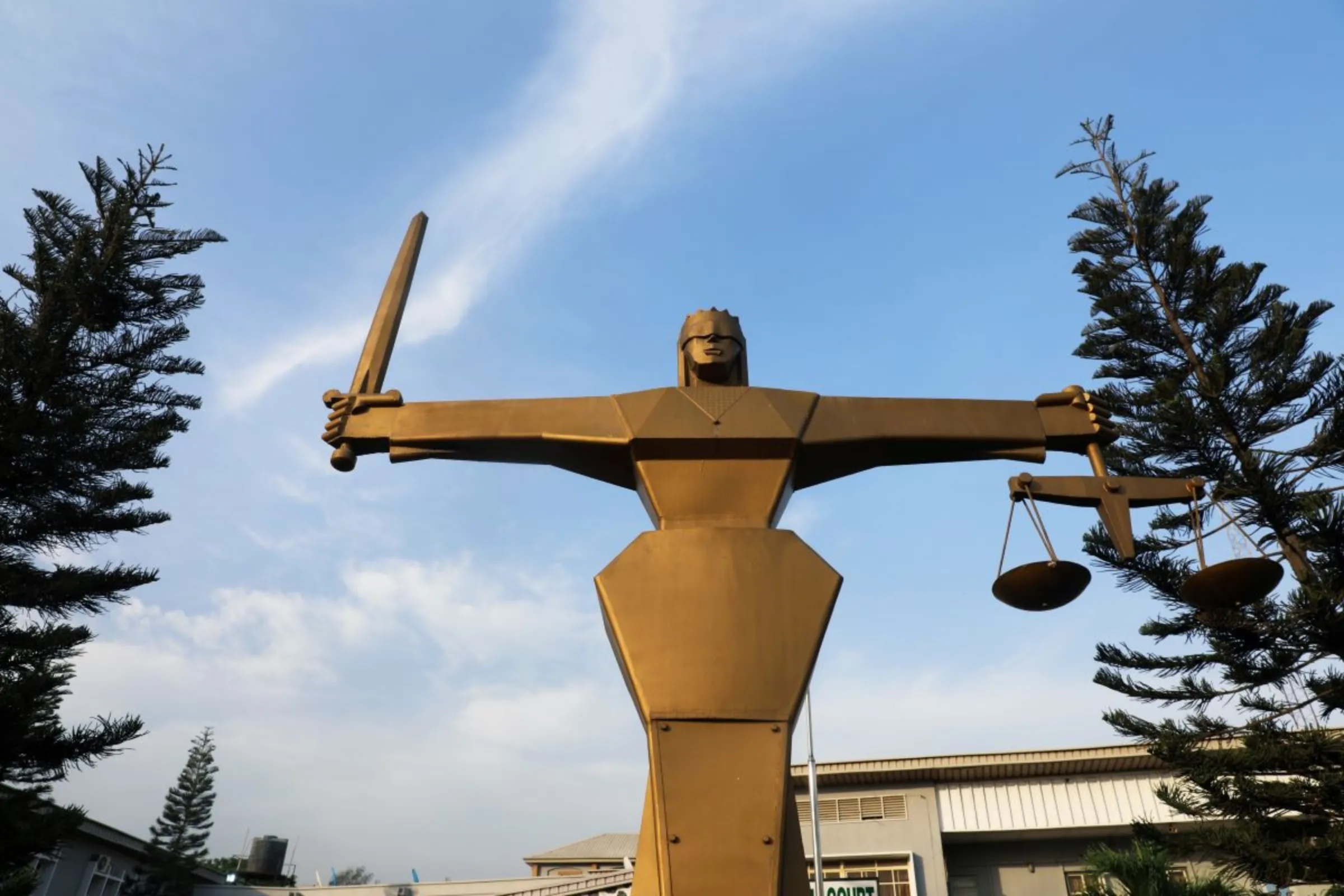 The Statue of Lady Justice is pictured at the premises of the Federal High Court in Lagos, Nigeria, March 3, 2020. REUTERS/Temilade Adelaja
