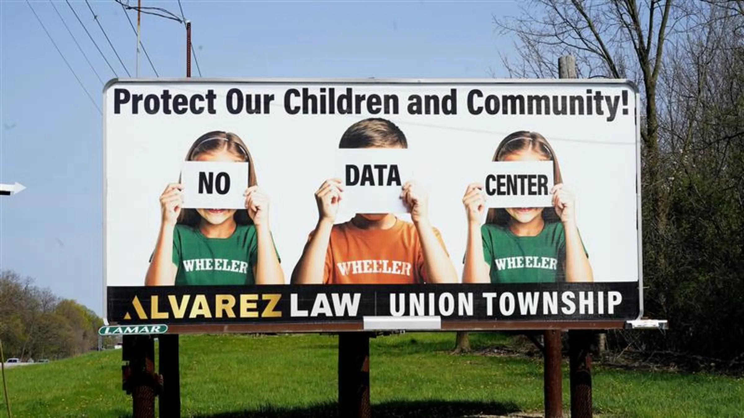A billboard in Union Township, Indiana, in April 2025. Bryce Gustafson/Handout via Thomson Reuters Foundation