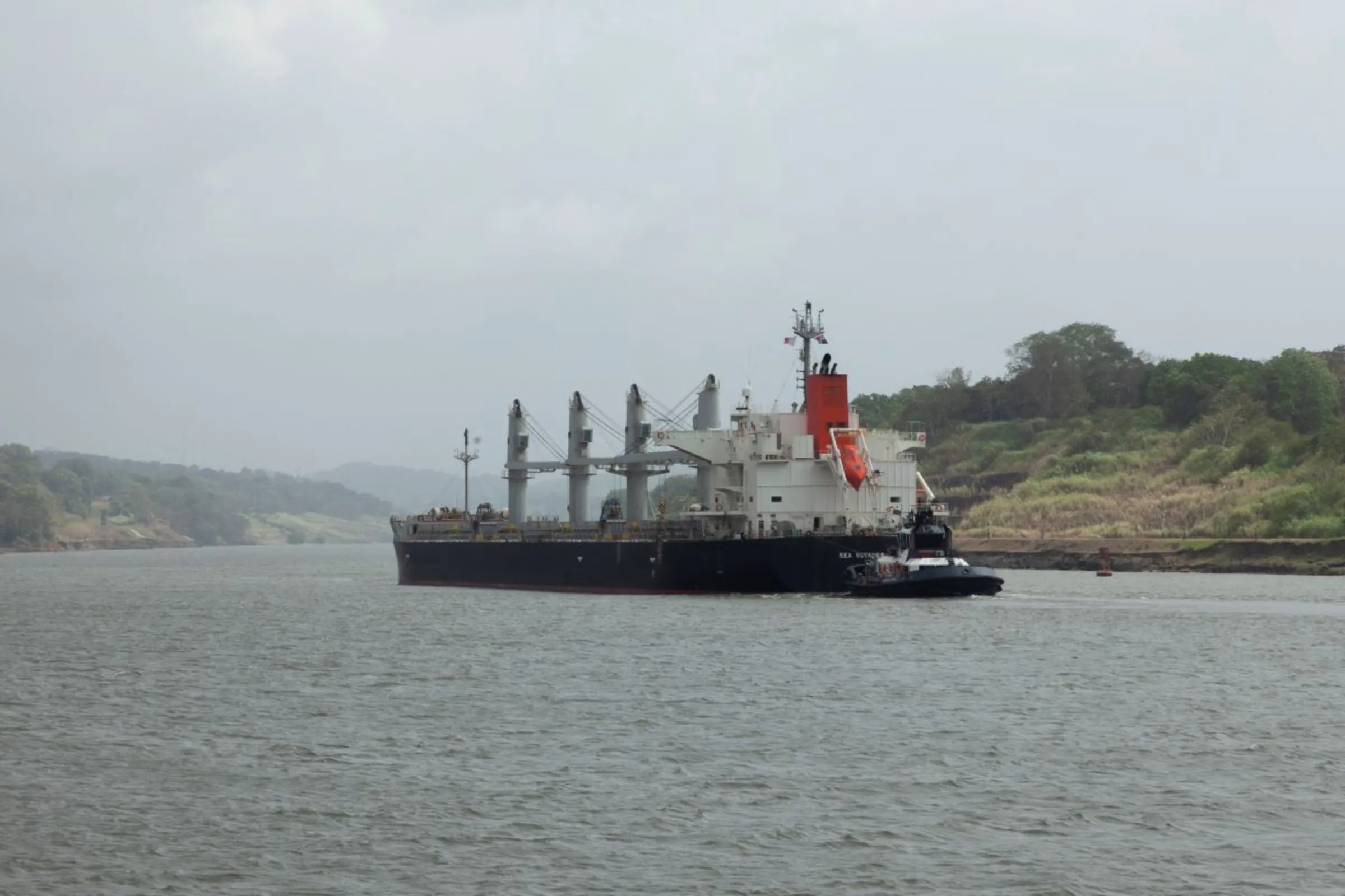 A liquefied natural gas tanker transiting through the Panama Canal, Panama, February 15, 2024. Thomson Reuters Foundation/Enea Lebrun.