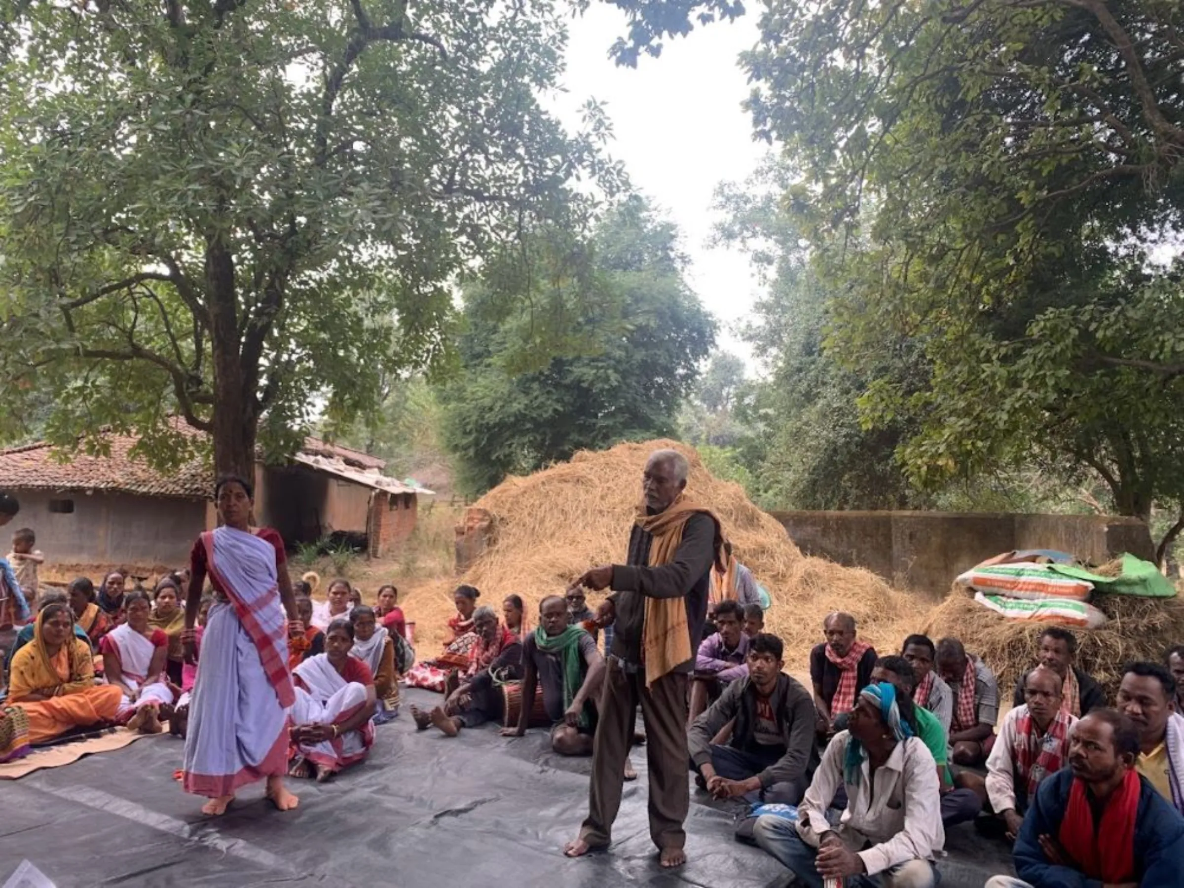 A village meeting in progress to discuss land rights near the Jamkhani reserved forest in eastern Odisha, India, December 10, 2022