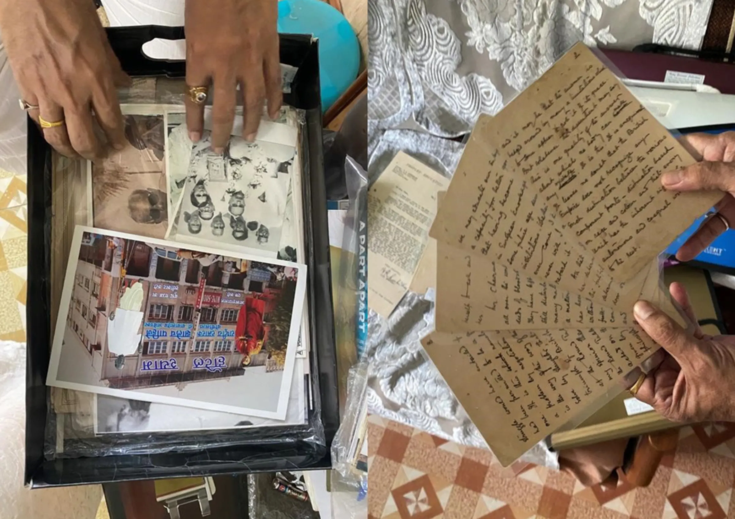 Dalit archivist Vijay Surwade has collected documents, private correspondence and hundreds of original photographs of dalit leader Babasaheb Ambedkar stored in shirt boxes in his Kalyan apartment, May 11, 2023. Thomson Reuters Foundation/Vidhi Doshi