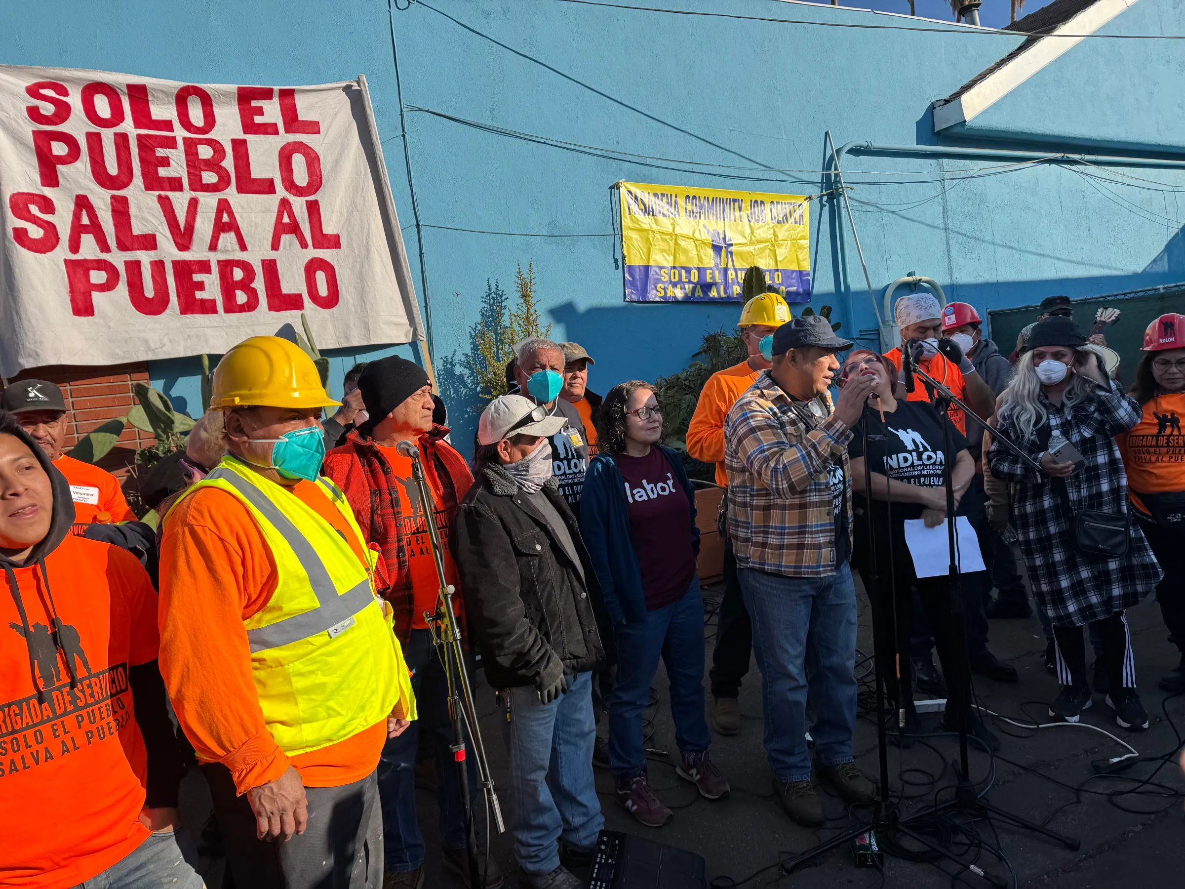 Immigrant workers in Pasadena get ready for post-wildfire clean-up efforts in Pasadena, California, in January. NDLON/Handout via Thomson Reuters Foundation