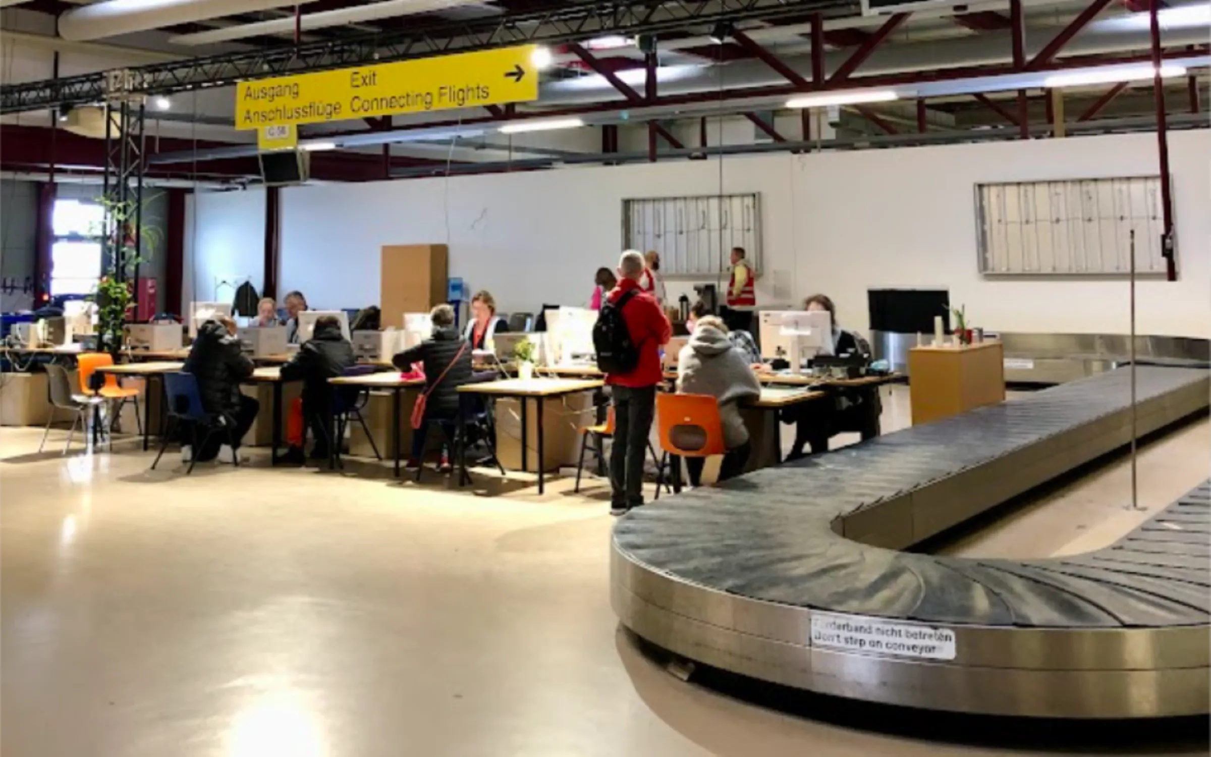 Inside former airport Tegel, baggage claim at Terminal C now serves as a welcome area for incoming Ukrainian refugees in Berlin, Germany. April 25, 2023