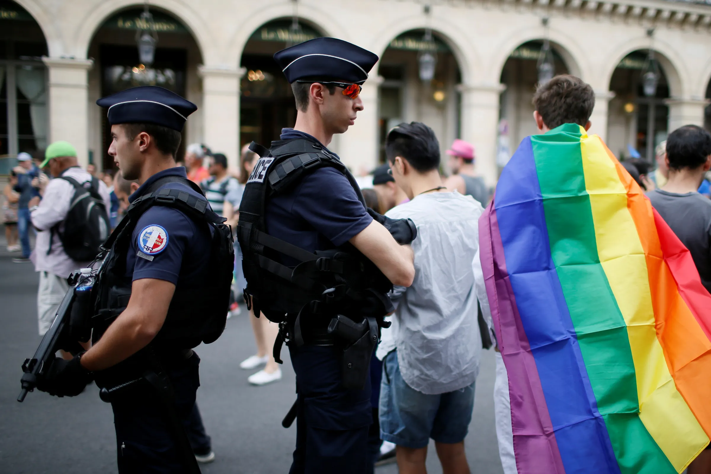 French policemen patrol as increased security measures are enforced during the annual Gay Pride parade in Paris, France June 24, 2017. REUTERS/Gonzalo Fuentes