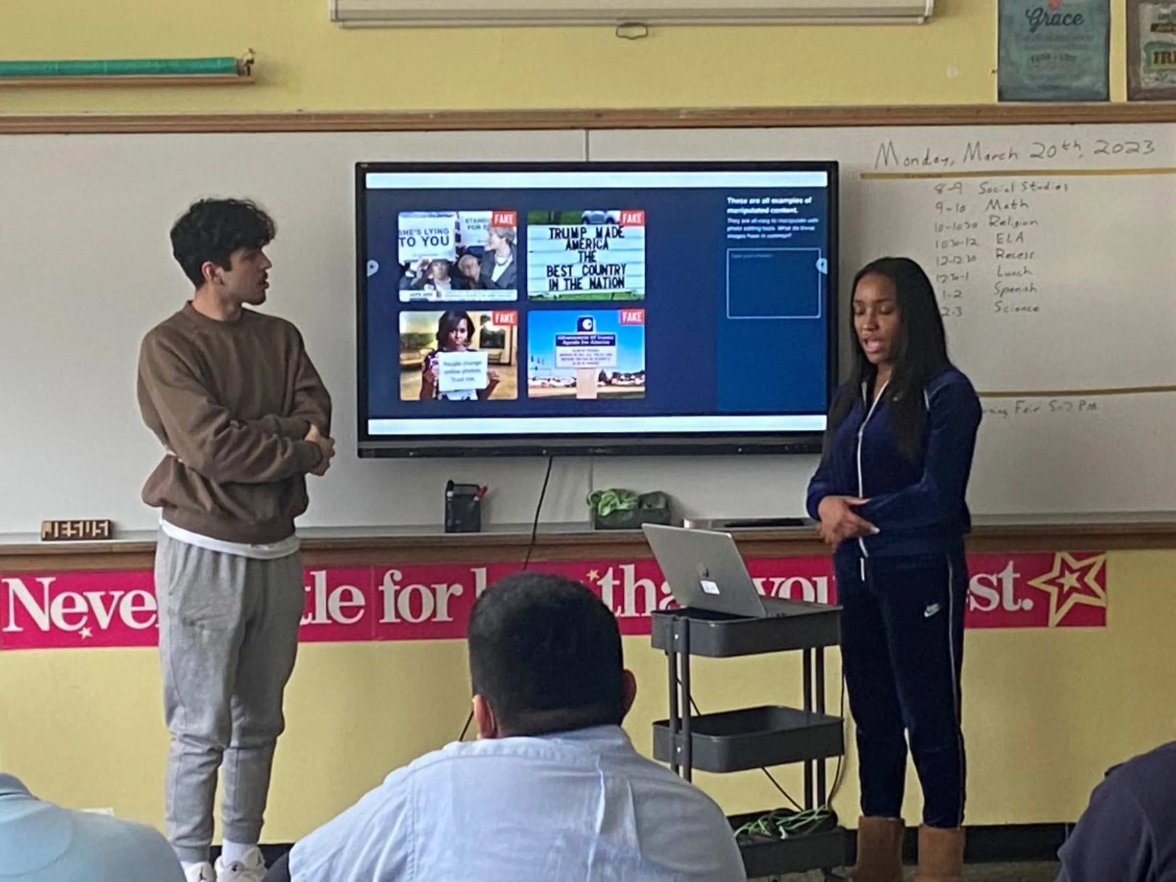 Students in Chicago take part in a media literacy class in March 2023