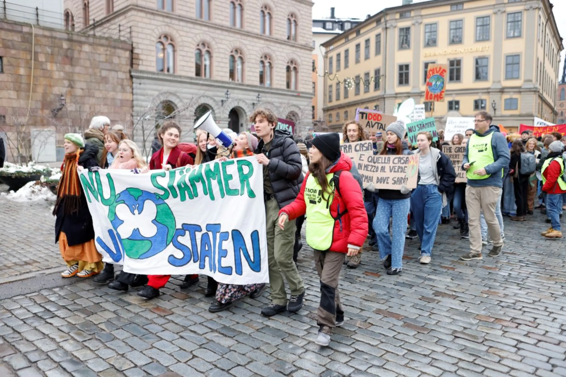 Members of youth-led climate organization Aurora hold a demonstration before submitting its lawsuit against the state for their lack of climate work, in Stockholm, Sweden, November 25, 2022. Christine Ohlsson/TT News Agency/via REUTERS