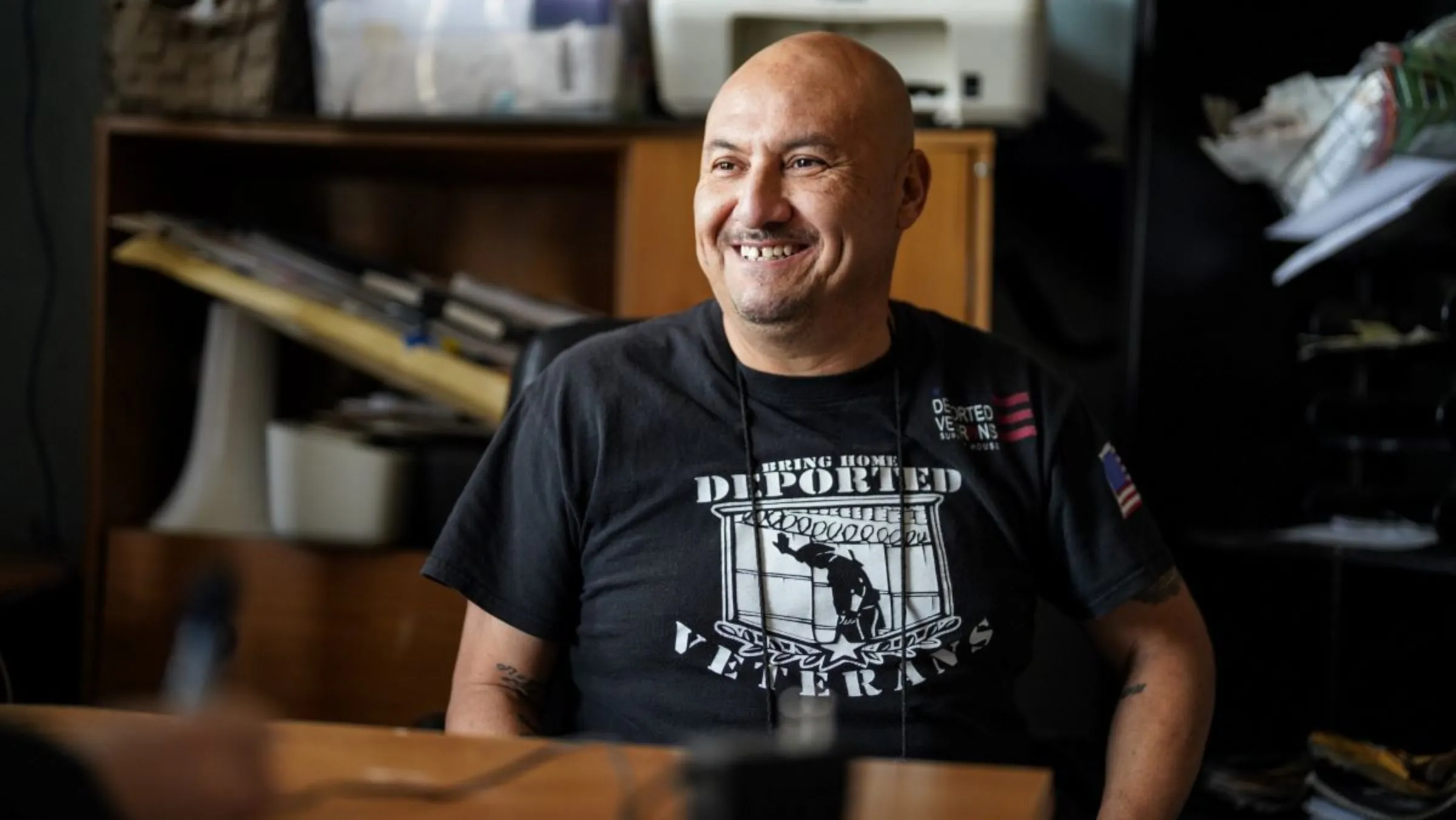Hector Barajas, at the offices of 'The Bunker,' a gathering place for deported veterans in, Mexico, February, 22 2023. Thomson Reuters Foundation/Manuel Ocano.