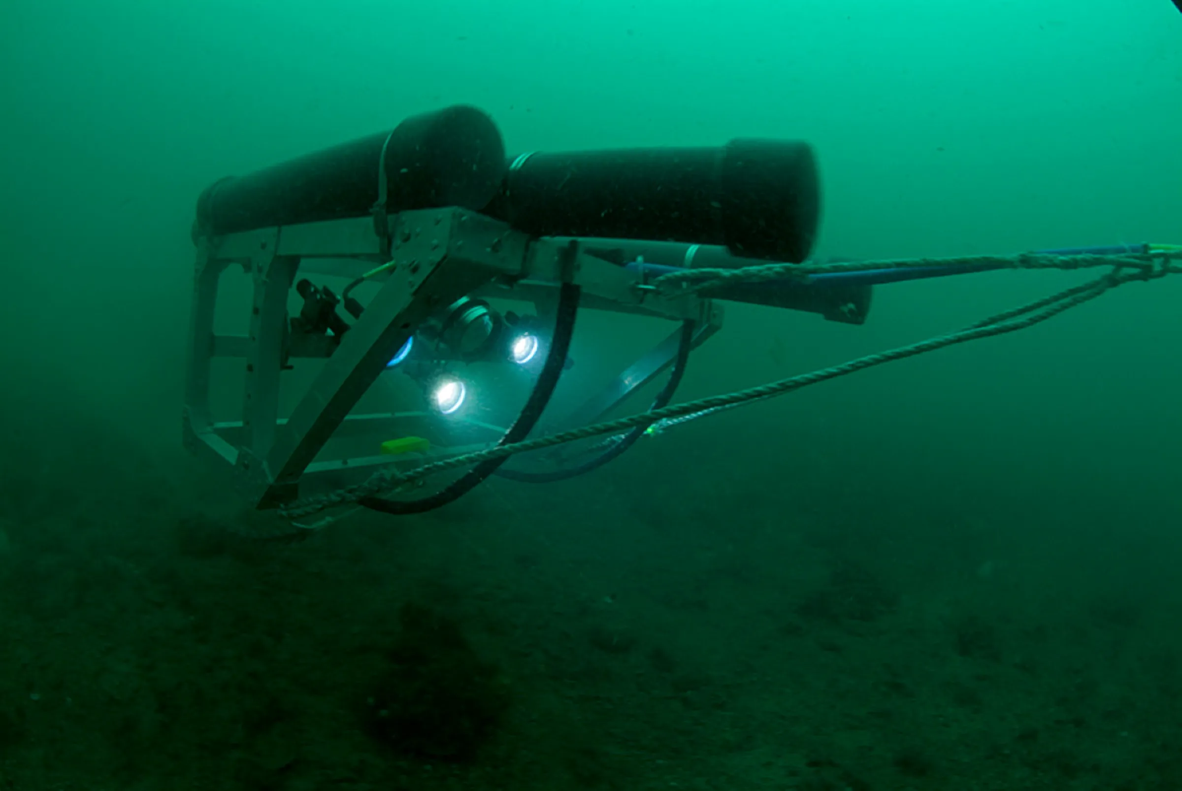 Custom-built cameras used by researchers in Lyme Bay, Britain, August 19, 2009. “Flying array” cameras are towed just above the seabed to survey plants and animals. Colin Monroe/University of Plymouth/Handout via Thomson Reuters Foundation