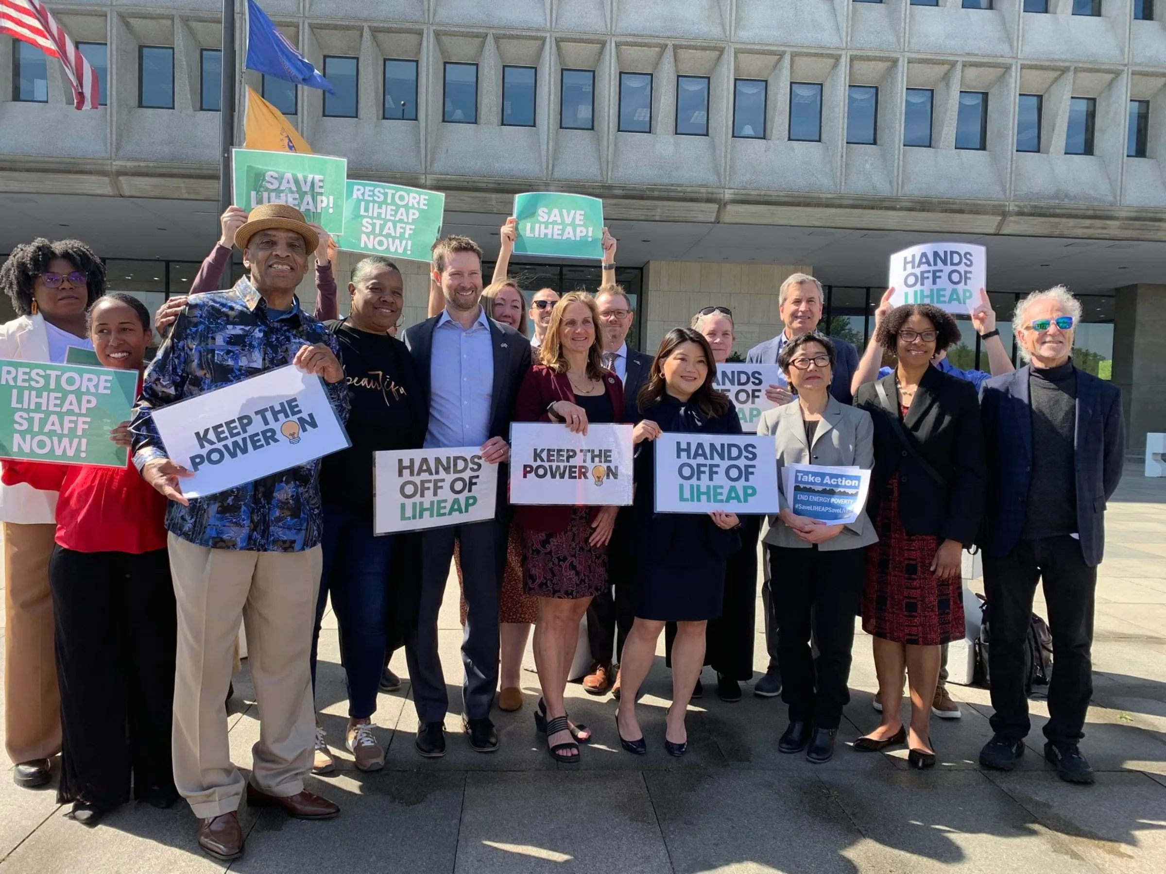 Local and state officials and residents take part in a Washington rally on proposed cuts to federal energy assistance on April 23, 2025. Rose Stutz/Handout via Thomson Reuters Foundation
