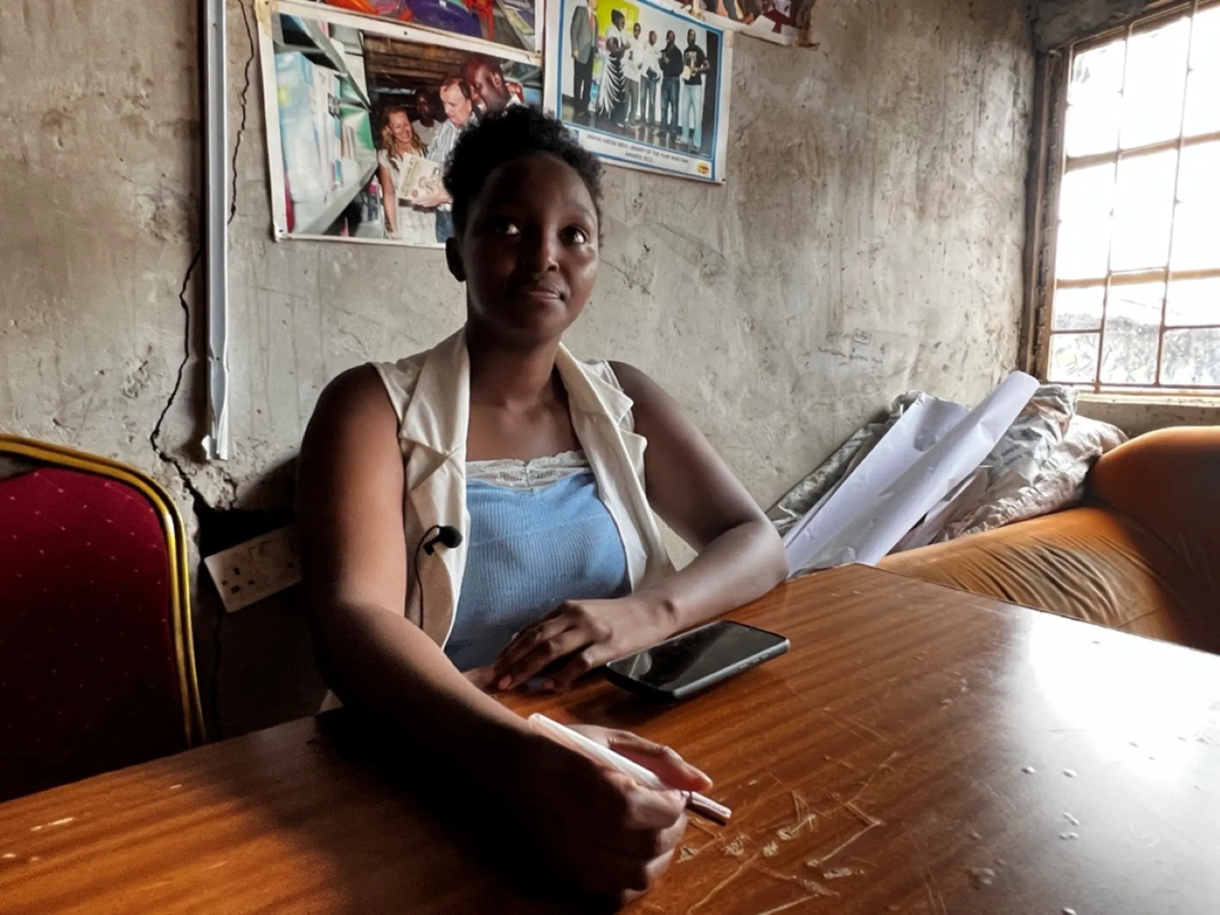Lilian Makau, 20, during an interview at charity Amani Kibera in Kibera informal settlement in Nairobi, Kenya on April 24, 2023