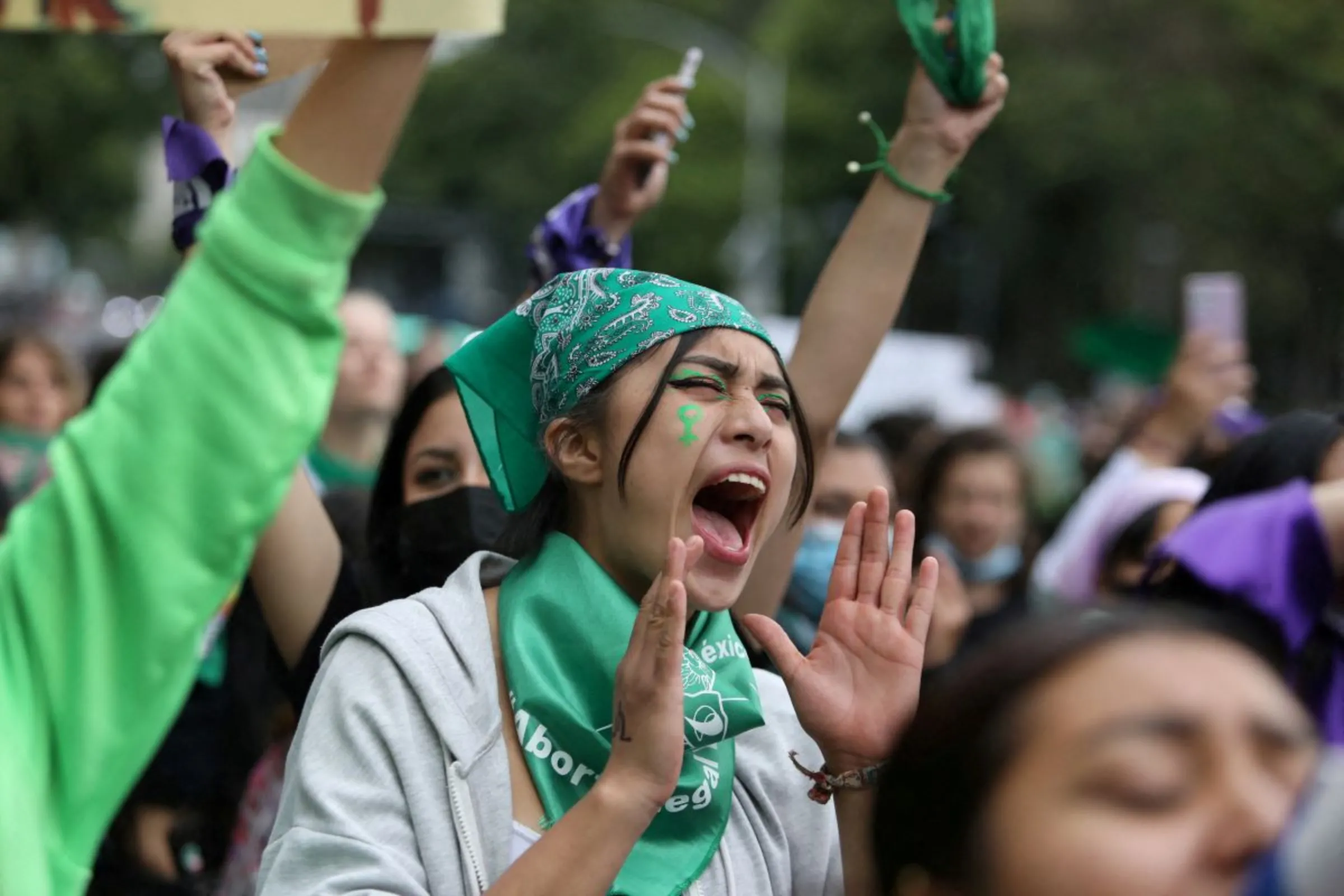 A woman yells during a protest in support of safe and legal abortion access to mark International Safe Abortion Day, in Mexico City, Mexico September 28, 2022