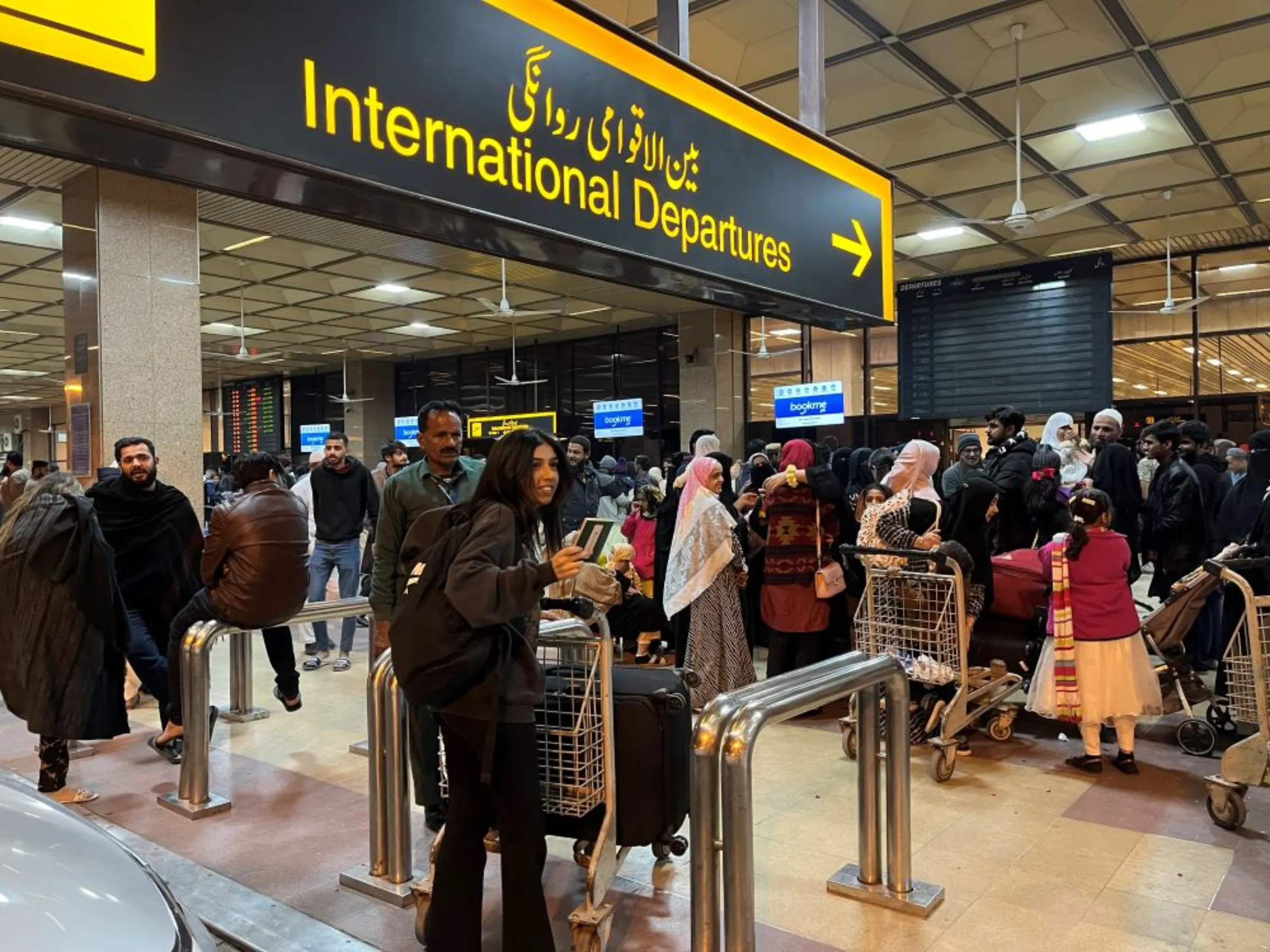 A student leaving for the United States at Jinnah International Airport, Karachi, Pakistan, on January 21, 2023