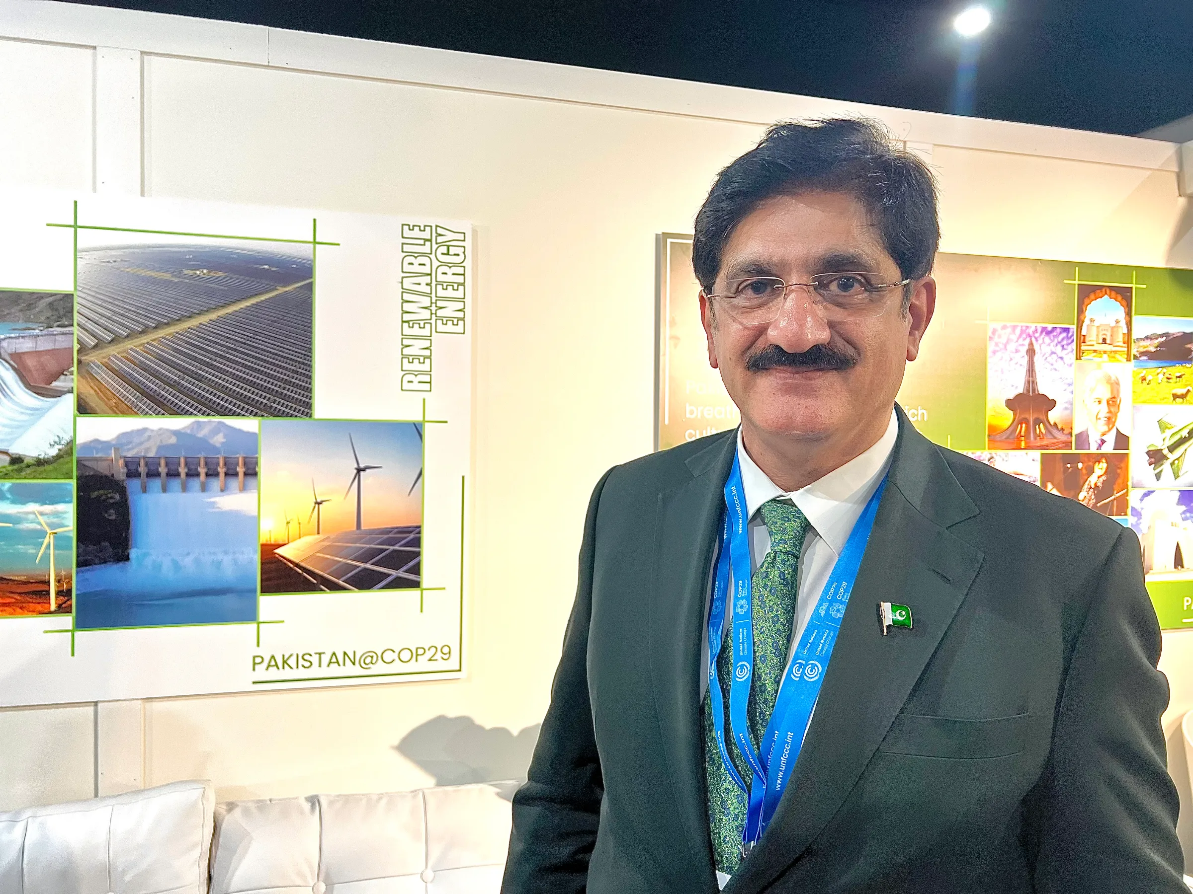 Syed Murad Ali Shah, chief minister of Pakistan's Sindh province at the Pakistan pavilion at COP29 in Baku, Azerbaijan. November 16, 2024. Thomson Reuters Foundation/Bhasker Tripathi