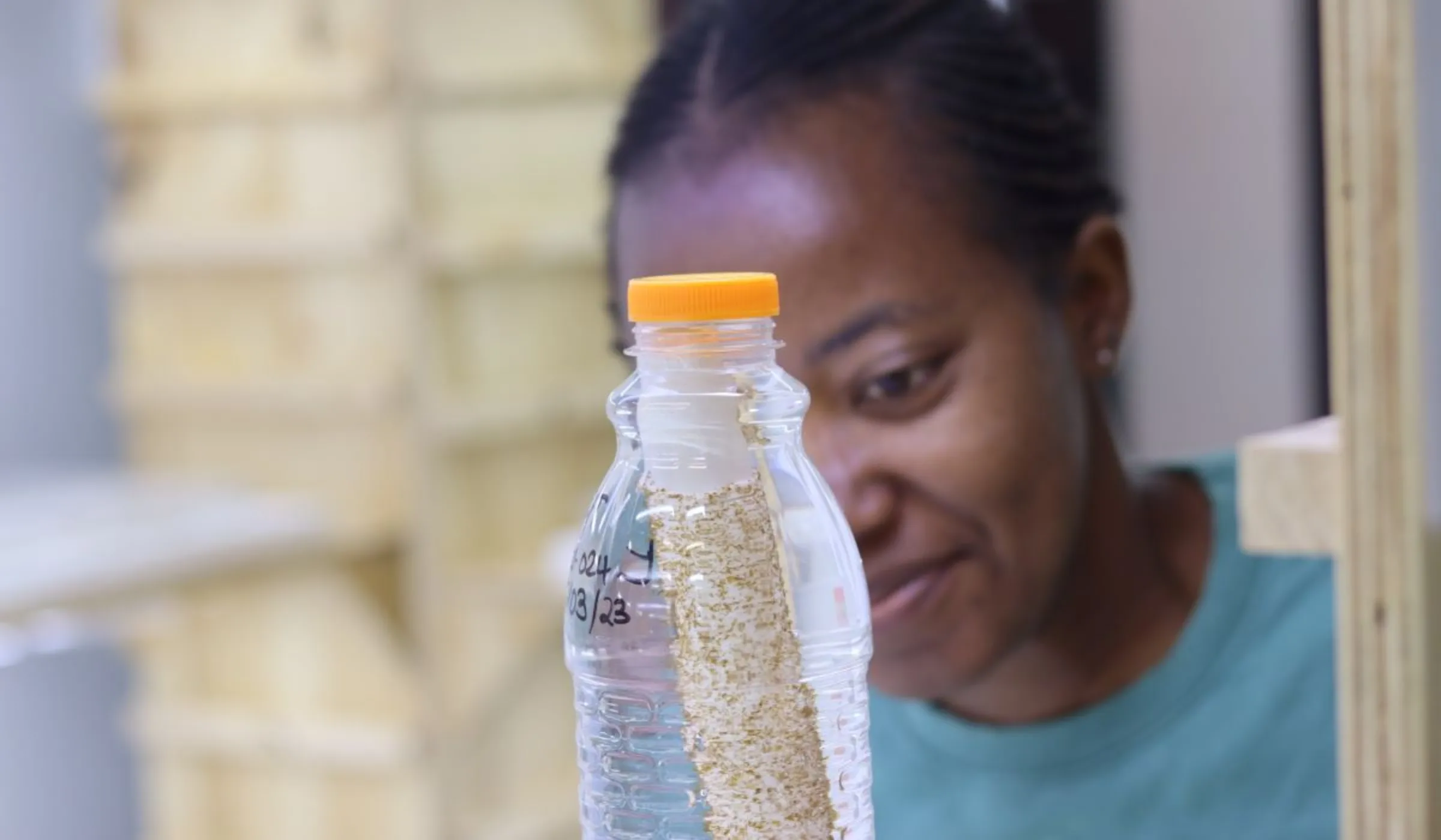 Laetitia Heita monitoring spores in Kelp Blue's laboratory in Lüderitz in ǁKaras region, Namibia, April 23, 2023. Thomson Reuters Foundation/Lisa Ossenbrink