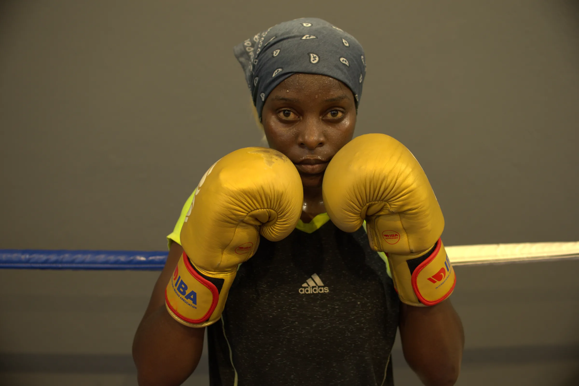 Alcinda dos Santos in the ring at the Lucas Sinoia Academy in Maputo, Mozambique, December 8, 2023. Thomson Reuters Foundation/Amilton Neves