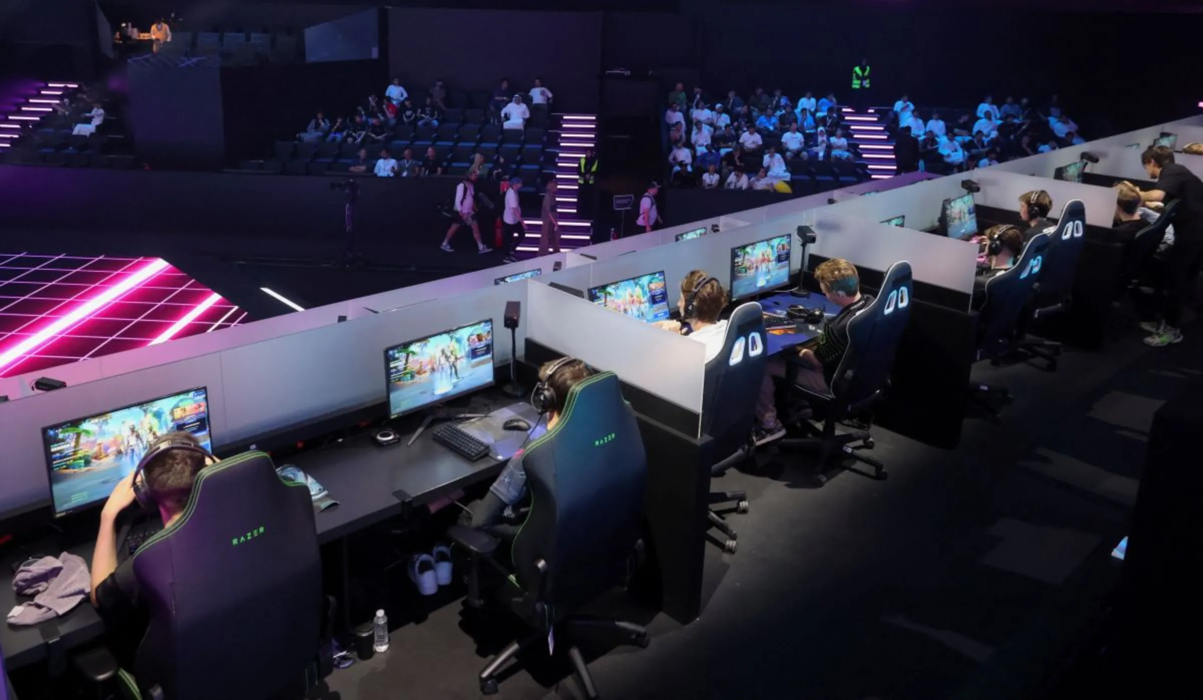 Gamers from different countries play during an esports and gaming festival Gamers8 at Boulevard Riyadh, Saudi Arabia, July 9, 2023. REUTERS/Ahmed Yosri