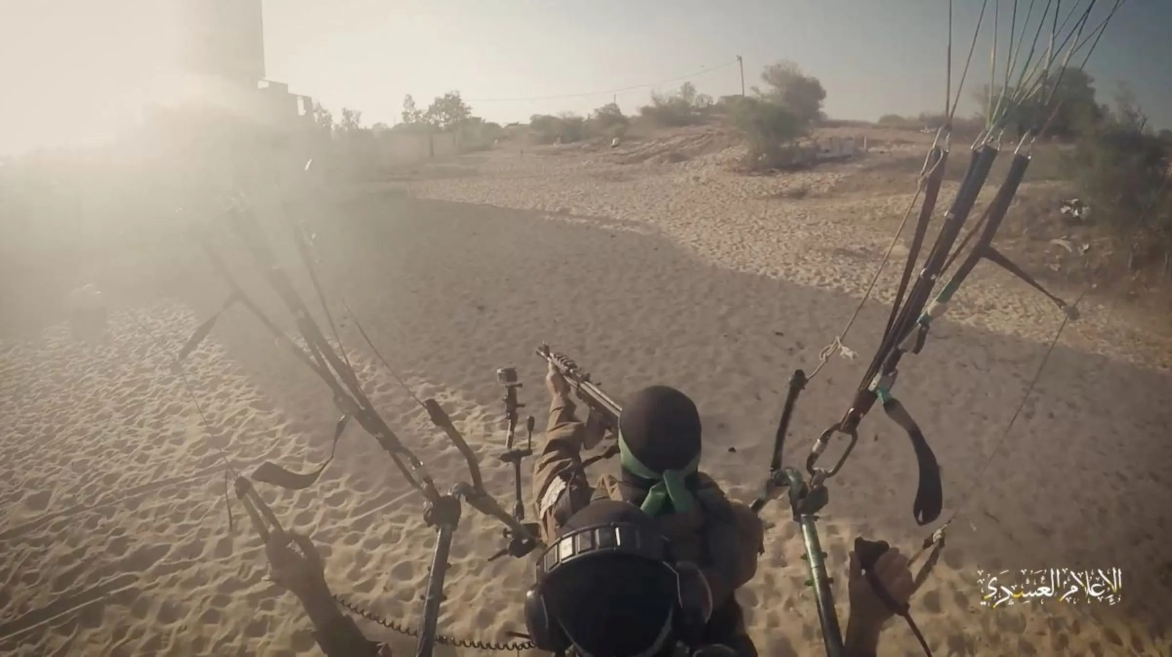 Hamas's armed wing Izz el-Deen al-Qassam Brigades train with paragliders as they prepare for an armed air assault, in this screengrab obtained from a social media video released on October 7, 2023. Izz el-Deen al-Qassam Brigades via Telegram/via REUTERS