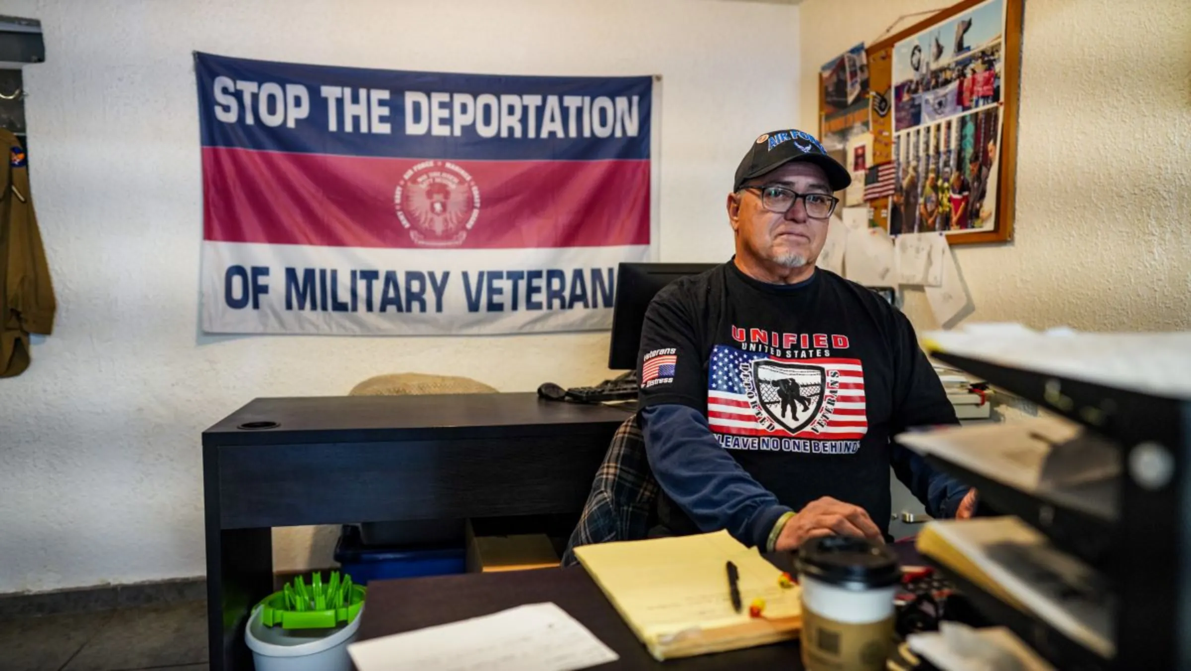 Robert Vivar, an activist helping deported veterans, at his office in Tijuana, Mexico.February, 22 2023. Thomson Reuters Foundation/Manuel Ocano.