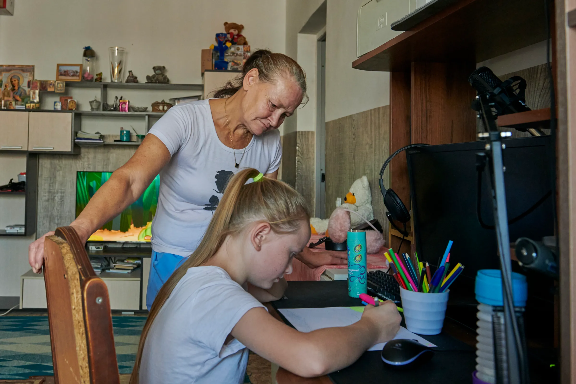 Natalya, who became stateless after the break-up of the Soviet Union, is seen with her daughter Veronika, 10, who was born stateless in Kazakhstan where they live. Photo taken October, 2023. UNHCR/Izturgan Aldauyev/Handout via Thomson Reuters Foundation