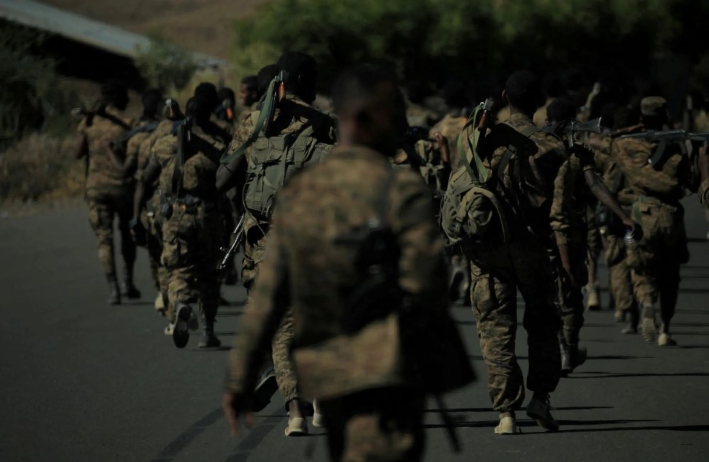 Members of the Ethiopian National Defence Force (ENDF) march in the Shumsheha village near Lalibela town, Ethiopia, January 26, 2022