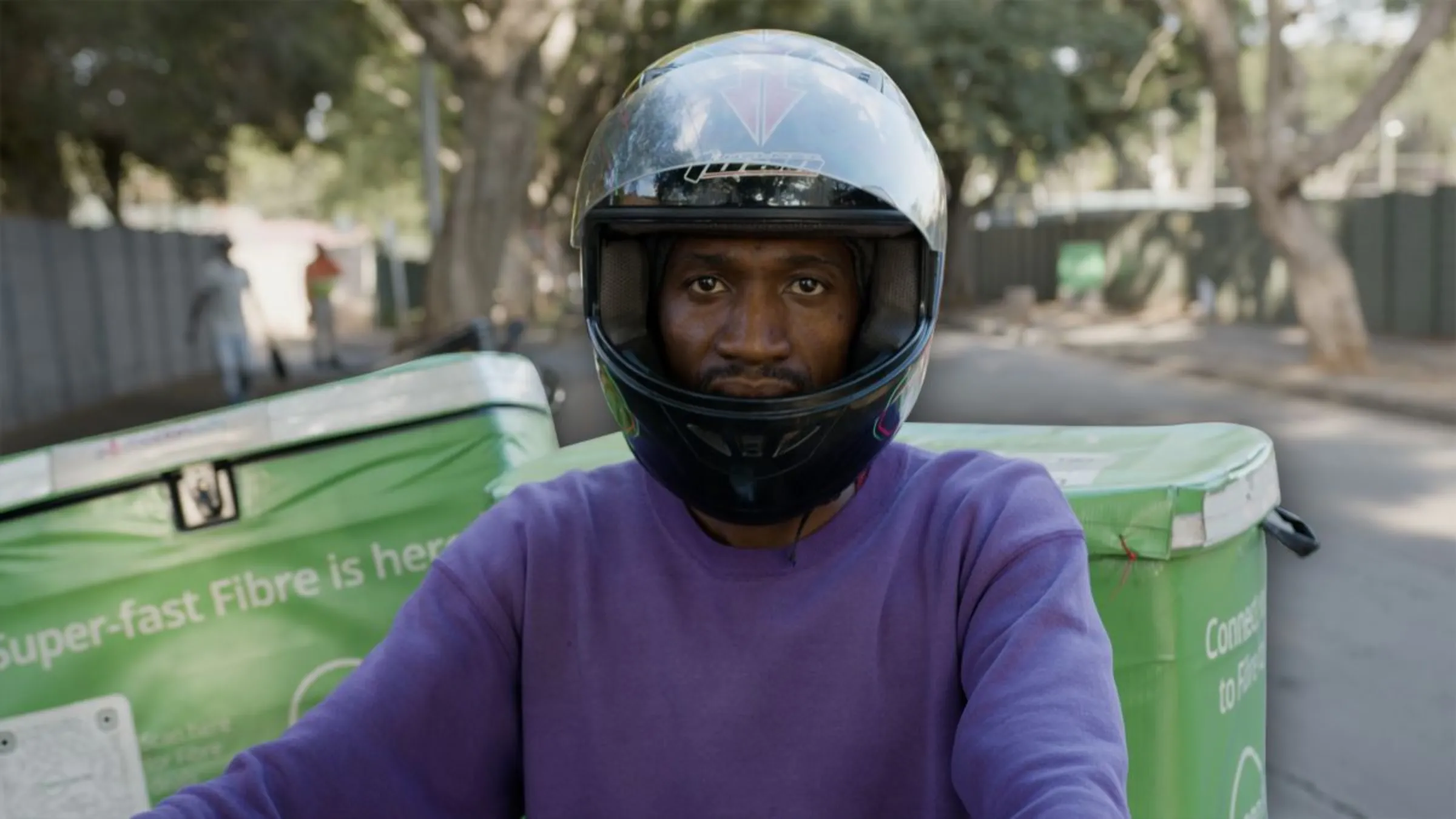 A still of a food courier from the Context video on the fight for food courier safety on South Africa’s deadly roads. Thomson Reuters Foundation