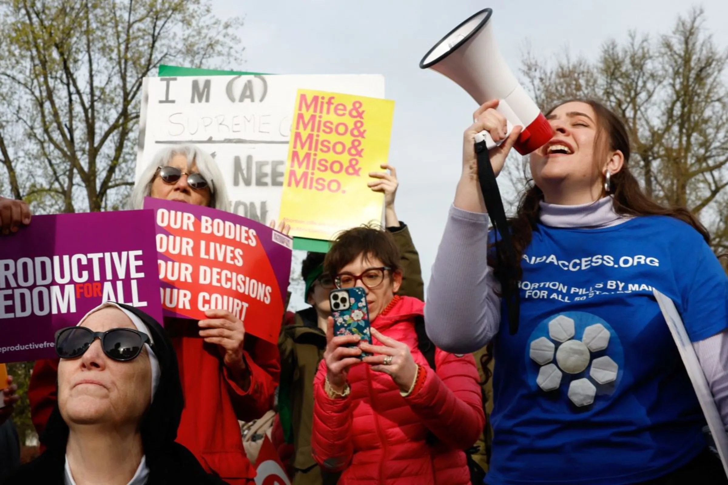 Demonstrators for abortion rights outside the U.S. Supreme Court in Washington, U.S., March 26, 2024. REUTERS/Evelyn Hockstein