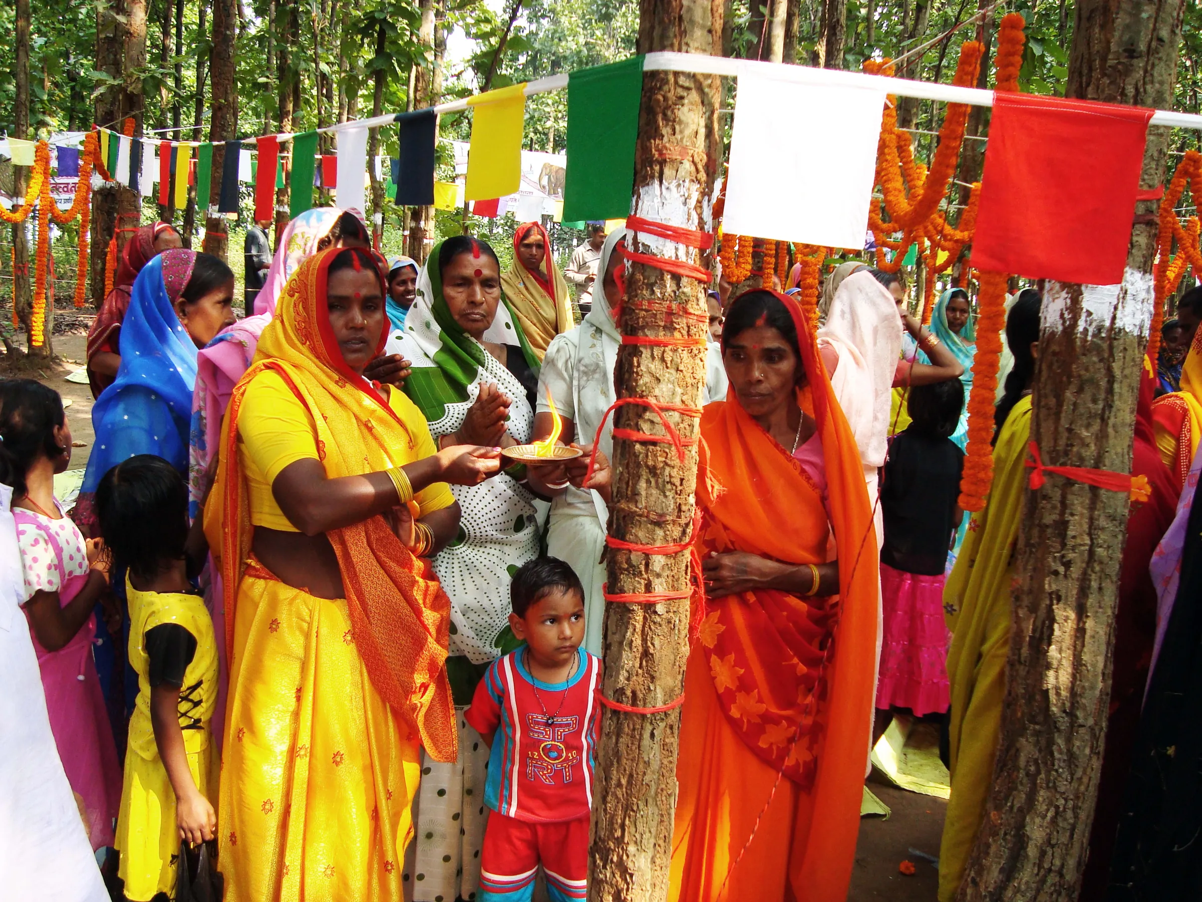Women consecrate the trees with rituals during an annual festival dedicated to protecting the forest near Dudhmatia village, India, Aug. 23, 2019. Thomson Reuters Foundation / Sanjeev Kumar