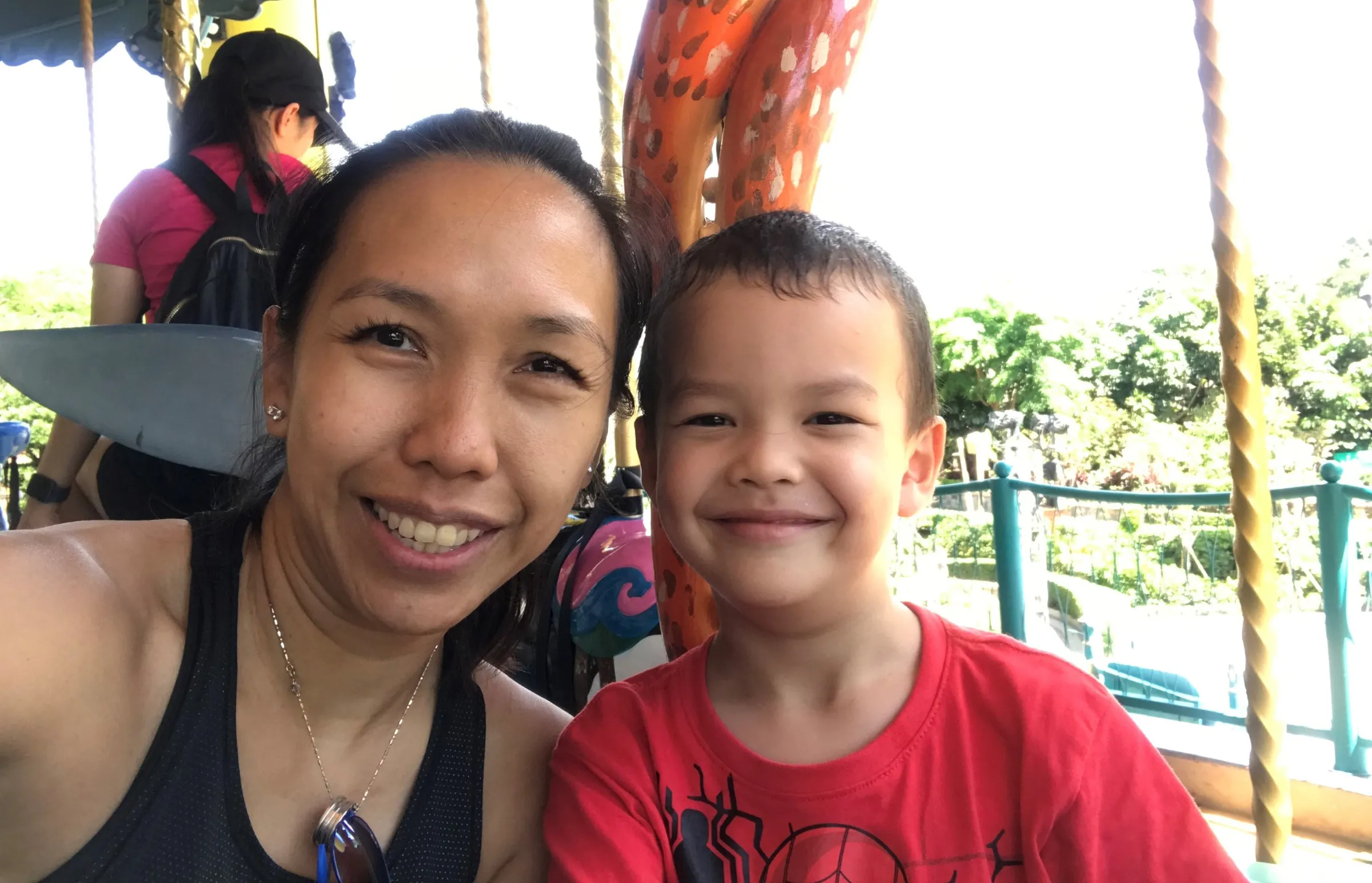 Choong Wai Li and her son Michael are pictured in Hong Kong in 2019. Choong Wai Li/Handout via Thomson Reuters Foundation