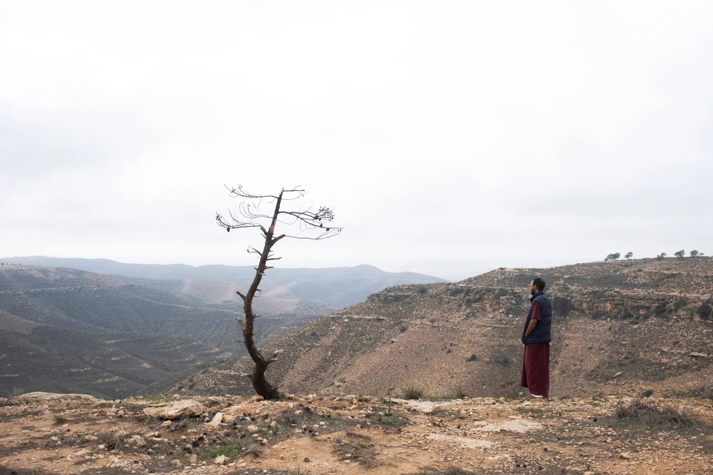 A worker is pictured at the natural Ashaafean park, Libyan's first and only UNESCO listed biosphere reserves, which local conservators say is threatened by increasing wildfires, pollution, war, and overall neglect, in Msallata, Libya, November 9, 2021