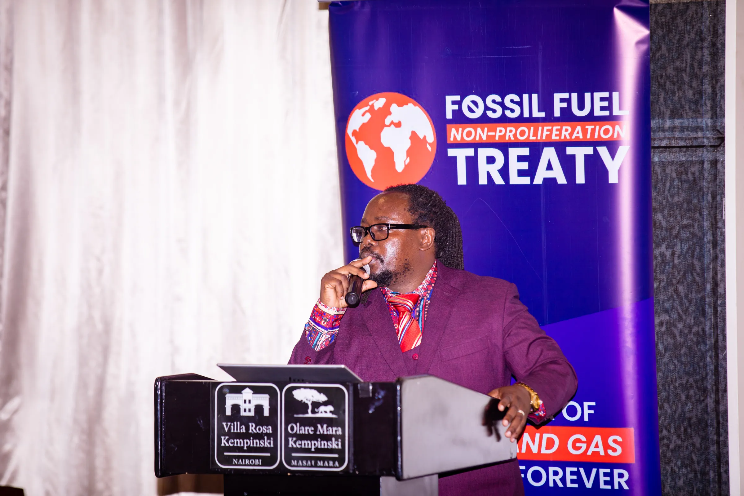 Prince Papa presents at a Fossil Fuels Treaty Media Briefing in Nairobi conference, Kenya, June 2025. Handout via Thomson Reuters Foundation.