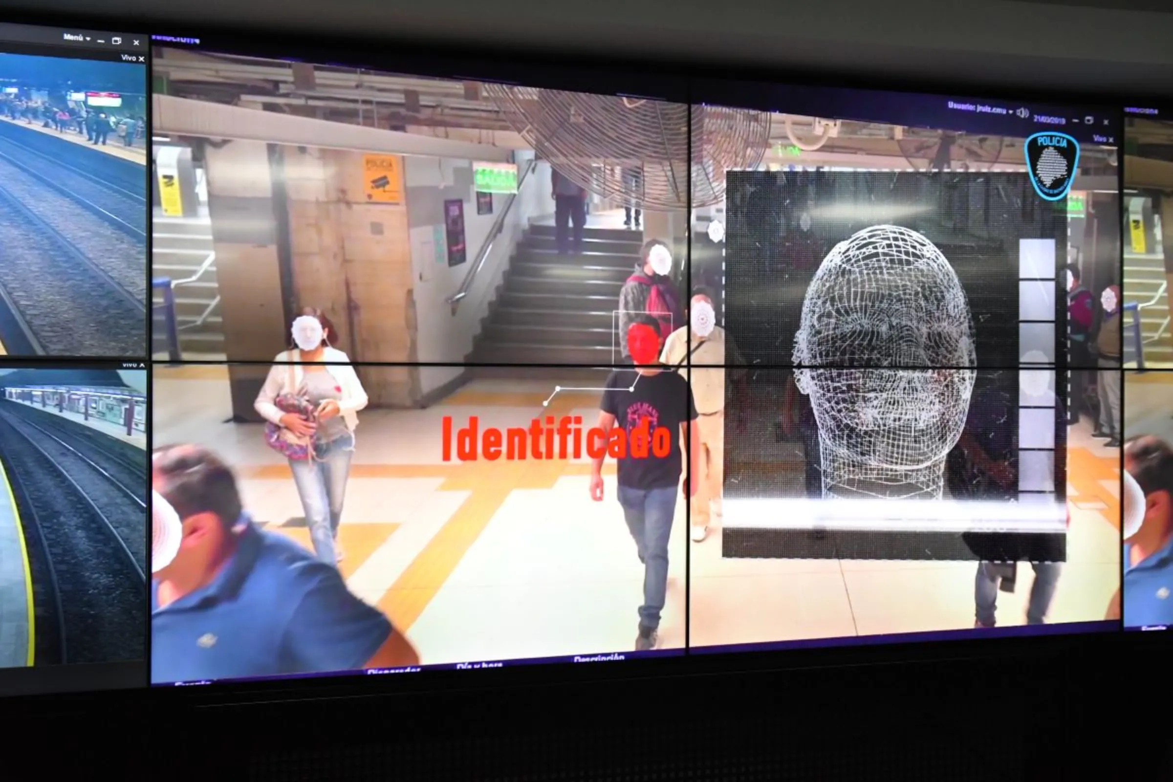 The Fugitive Facial Recognition System (SRFP) screen individuals in a Buenos Aires subway station. Buenos Aires City Government/Handout via Thomson Reuters Foundation.