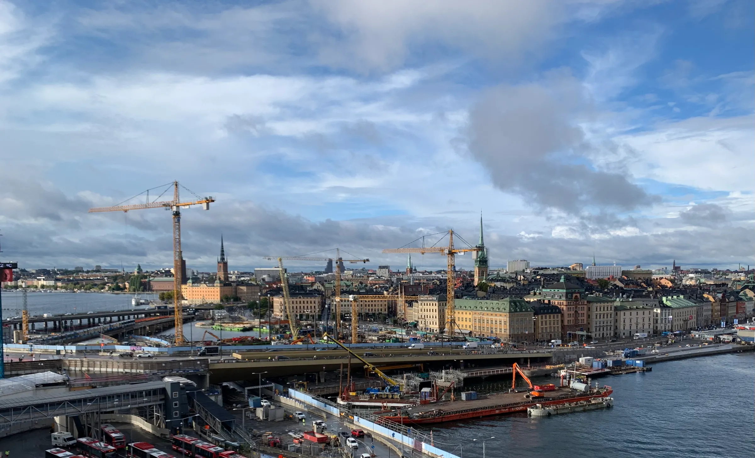 A view of the billion-dollar Slussen construction project in Stockholm, Sweden, to renew the city centre and prevent mixing of the salty Baltic Sea (right) and the fresh water of Lake Malaren (left), September 16, 2022