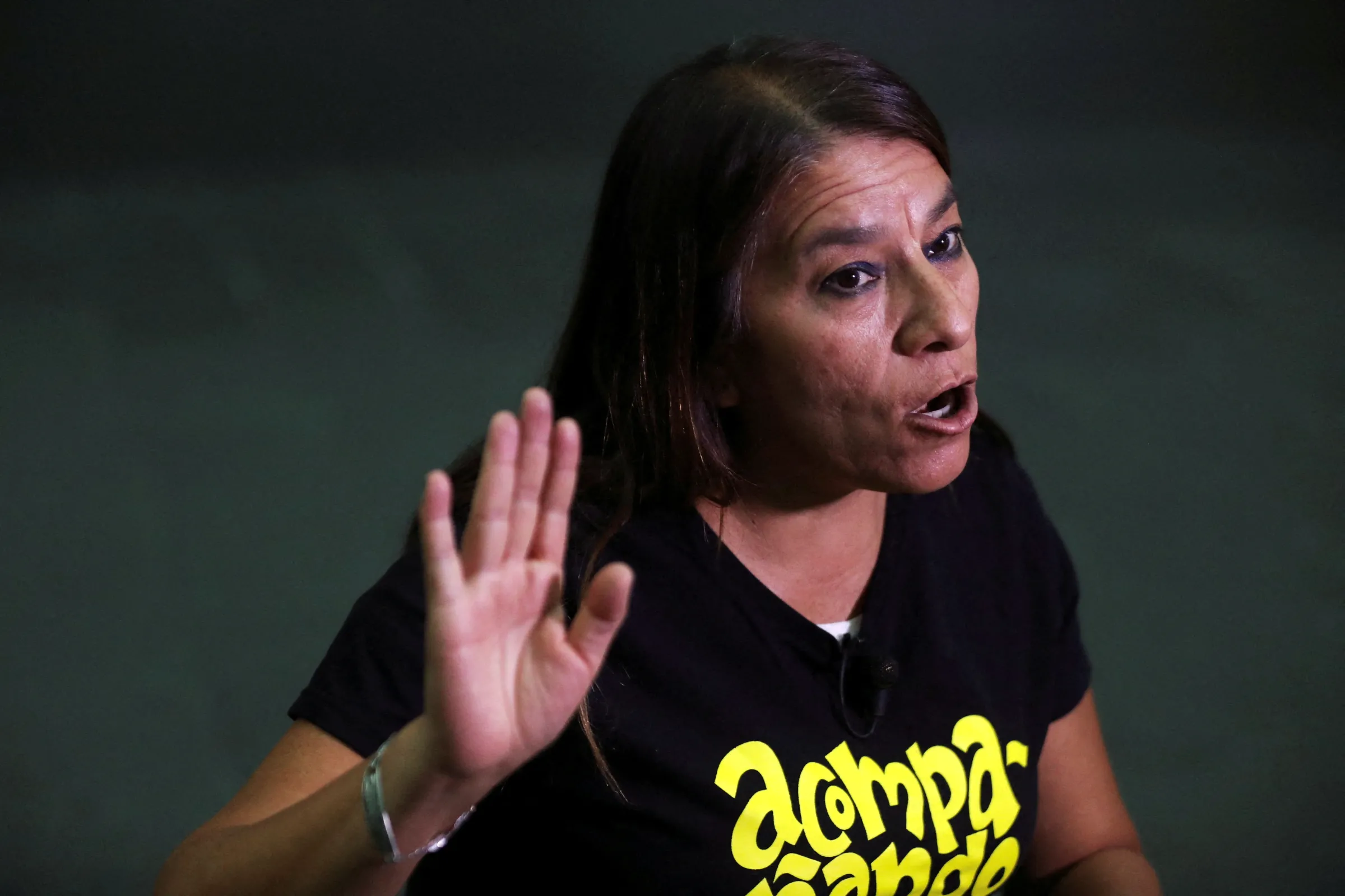 Veronica Cruz, who runs abortion rights organization Las Libres in the central Mexican state of Guanajuato, gestures during an interview with Reuters