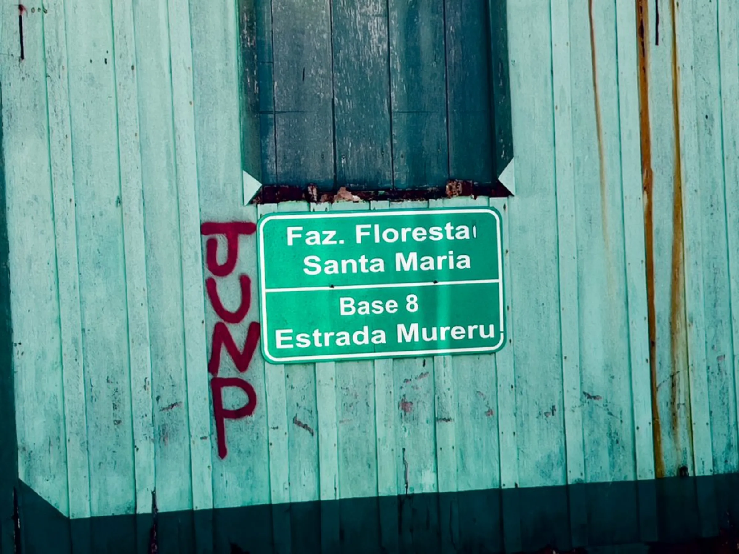 An abandoned guardhouse at the entrance to Florestal Santa Maria, now owned by Junp Madeiras, a logging company in Colniza, in the state of Mato Grosso, Brazil, May 30, 2022