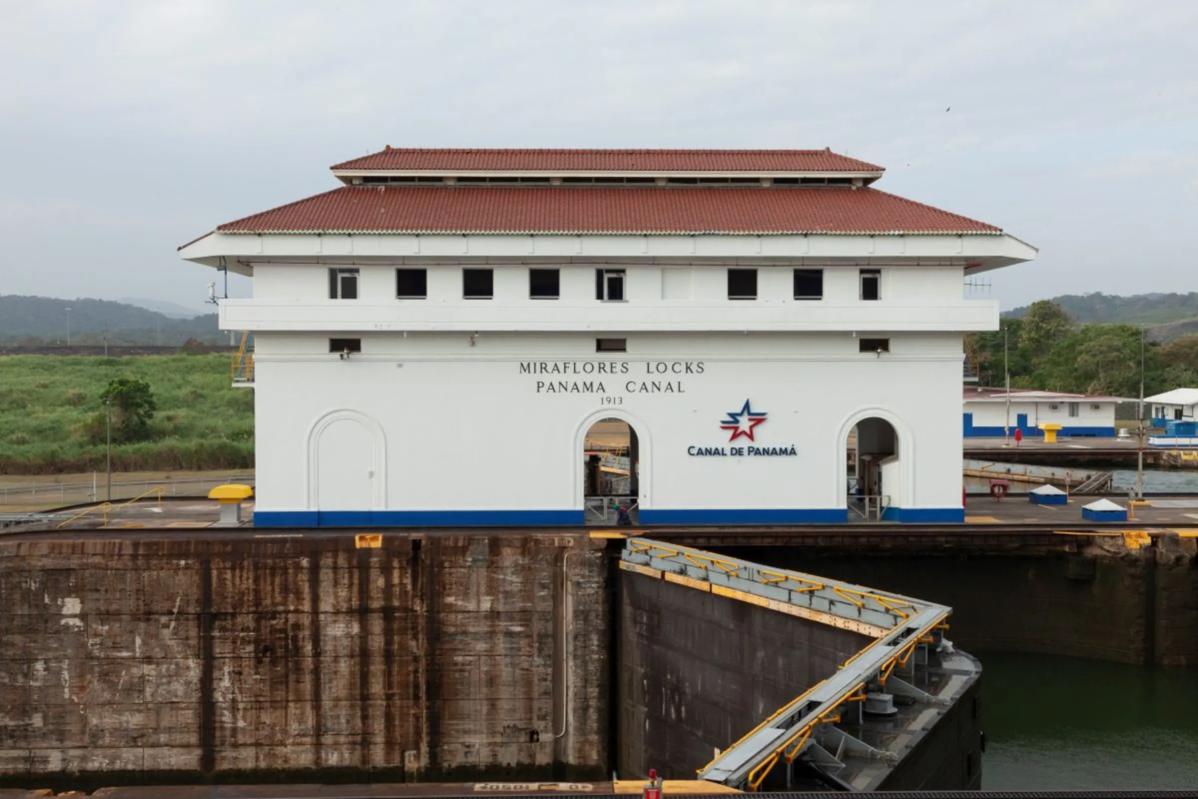 The Miraflores locks form a series of water staircases along the Panama Canal, which offers ships a shortcut between the Pacific and Atlantic Oceans, Panama, February 15, 2024. Thomson Reuters Foundation/Enea Lebrun.