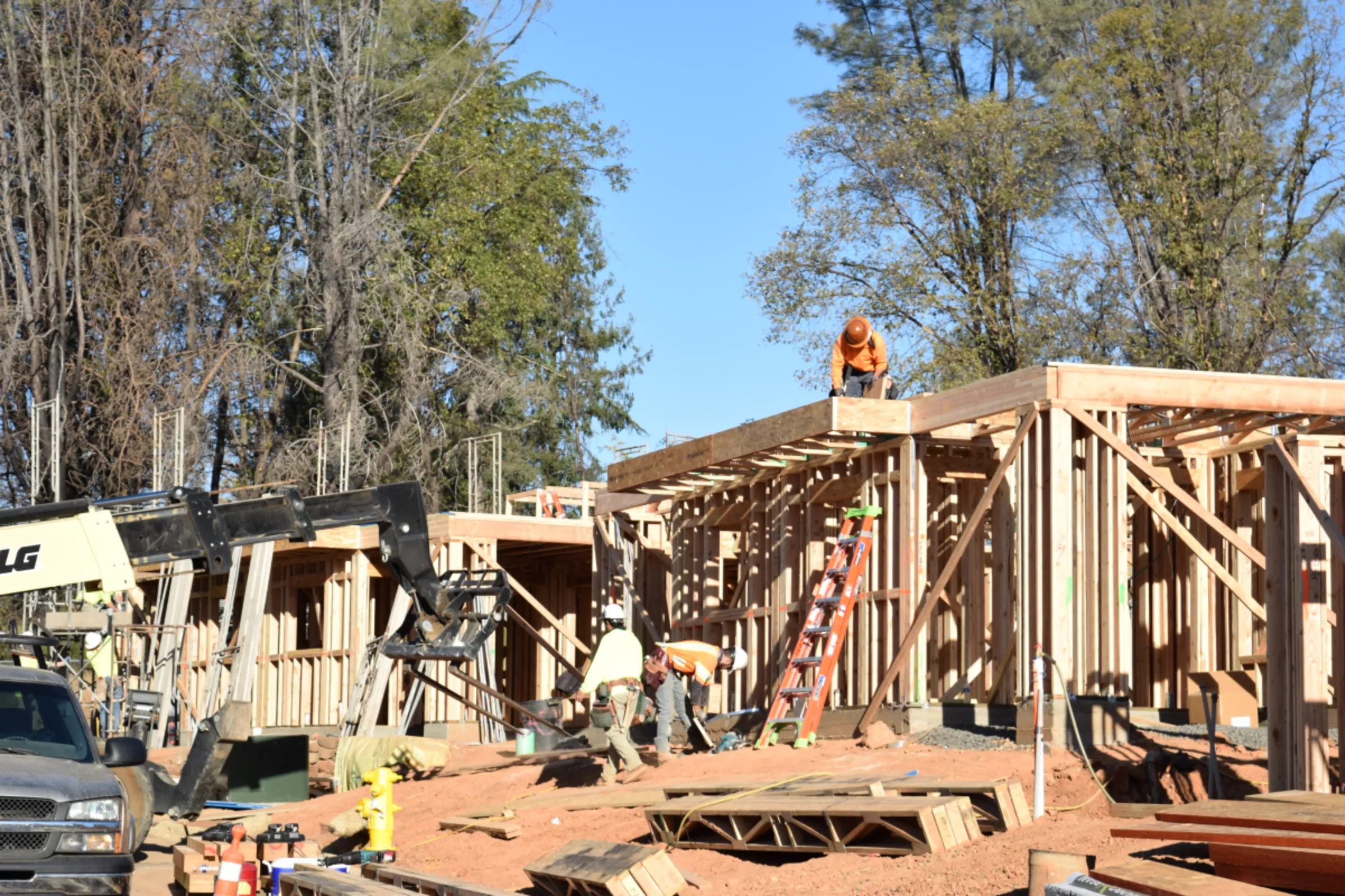 Construction of new homes on October 29, 2010, following wildfires in Paradise, California. Community Housing Improvement Program/Handout via Thomson Reuters Foundation